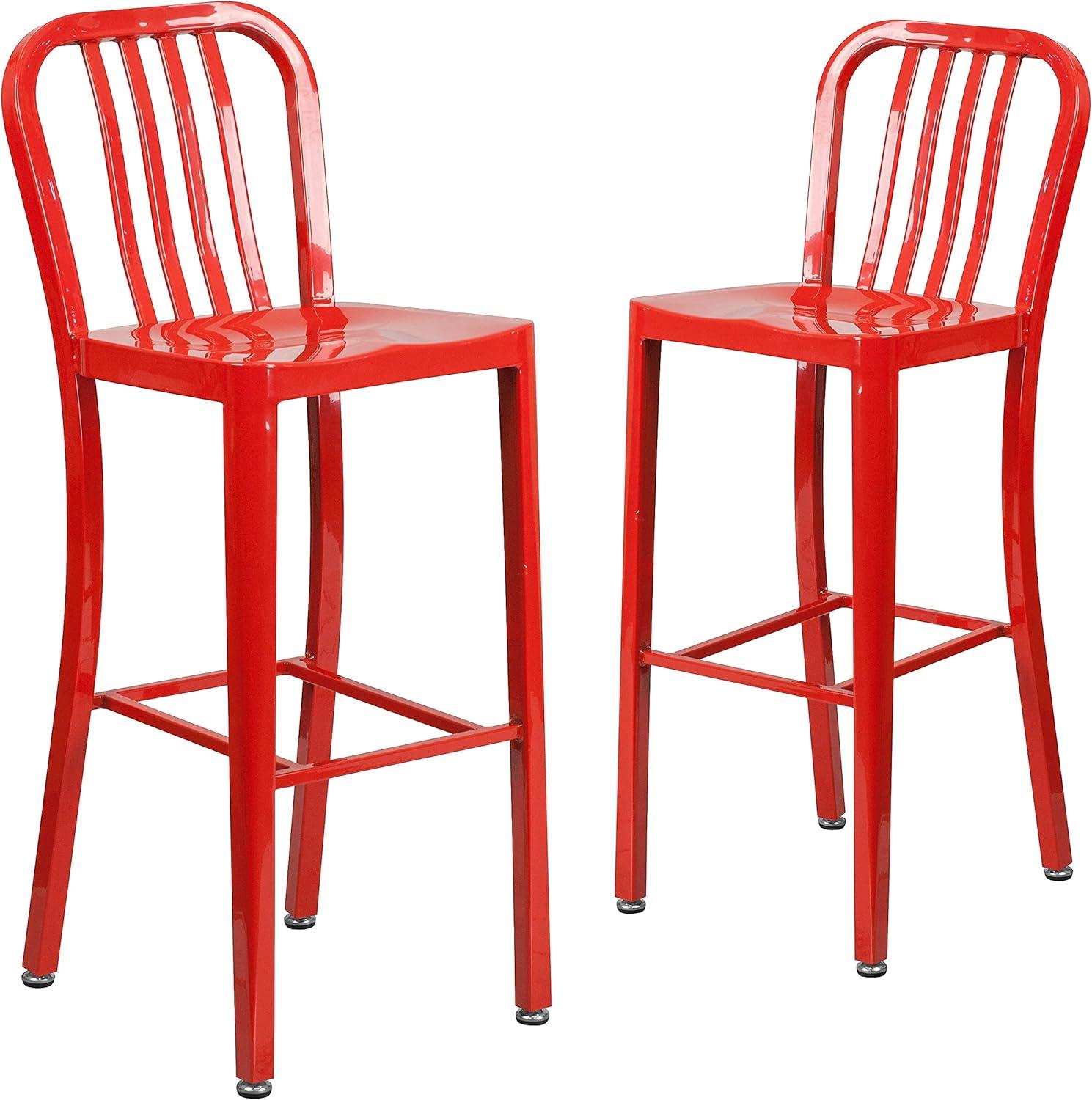 imageFlash Furniture Gael 30quot Commercial Metal Barstools with Footrest Vertical Slat Back Bar Height Stools for Restaurants and Kitchens Set of 2 SilverRed