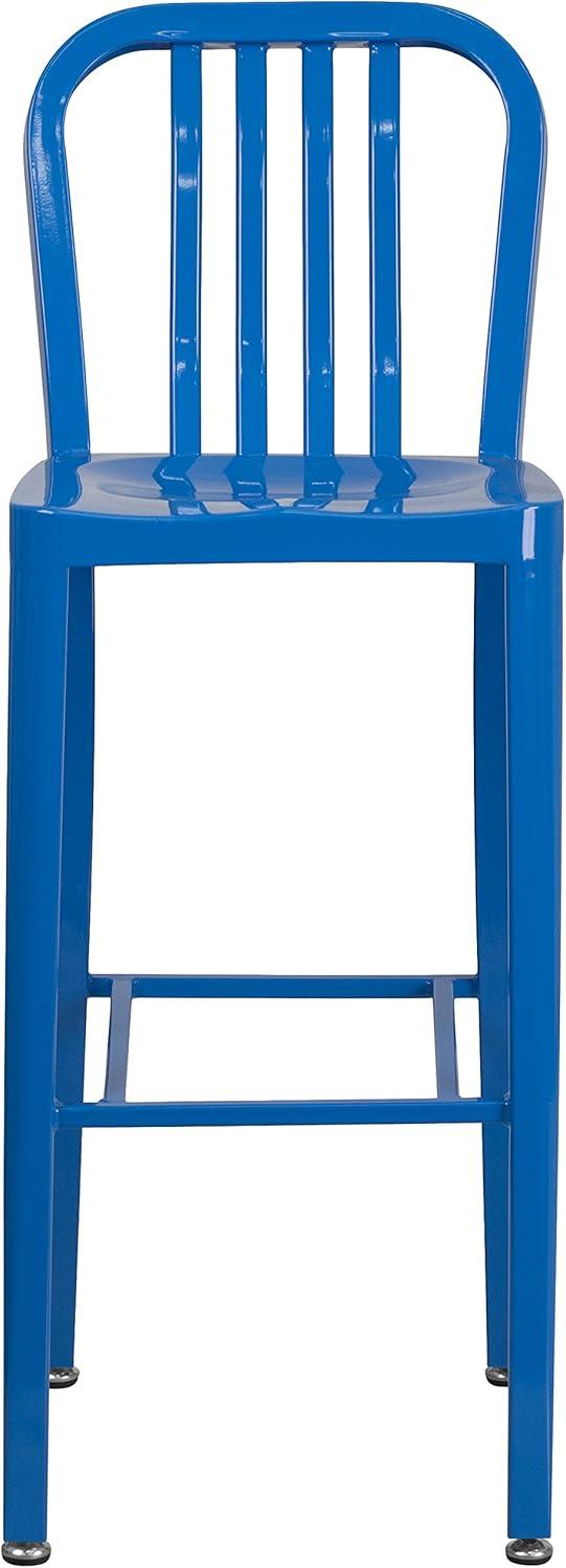 imageFlash Furniture Gael 30quot Commercial Metal Barstools with Footrest Vertical Slat Back Bar Height Stools for Restaurants and Kitchens Set of 2 SilverBlue