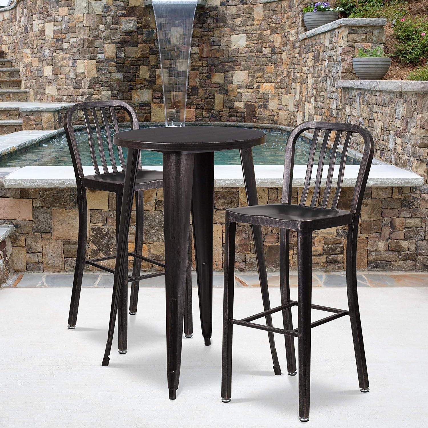 imageFlash Furniture Gael 30quot Commercial Metal Barstools with Footrest Vertical Slat Back Bar Height Stools for Restaurants and Kitchens Set of 2 SilverBlackantique Gold