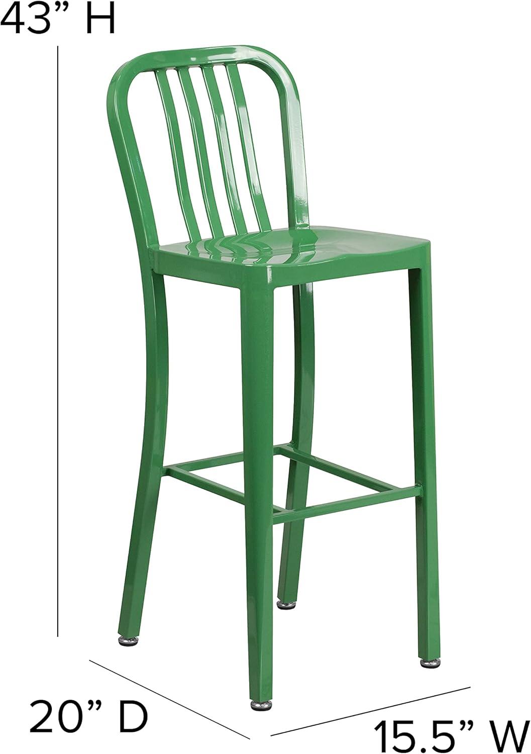 imageFlash Furniture Gael 30quot Commercial Metal Barstools with Footrest Vertical Slat Back Bar Height Stools for Restaurants and Kitchens Set of 2 SilverGreen