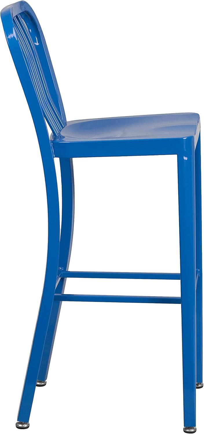 imageFlash Furniture Gael 30quot Commercial Metal Barstools with Footrest Vertical Slat Back Bar Height Stools for Restaurants and Kitchens Set of 2 SilverBlue