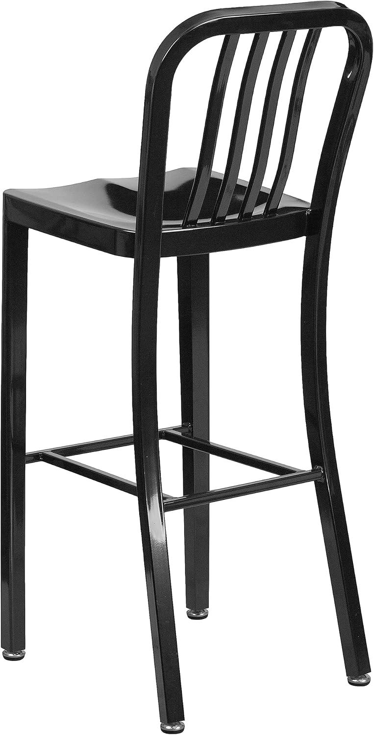 imageFlash Furniture Gael 30quot Commercial Metal Barstools with Footrest Vertical Slat Back Bar Height Stools for Restaurants and Kitchens Set of 2 SilverBlack