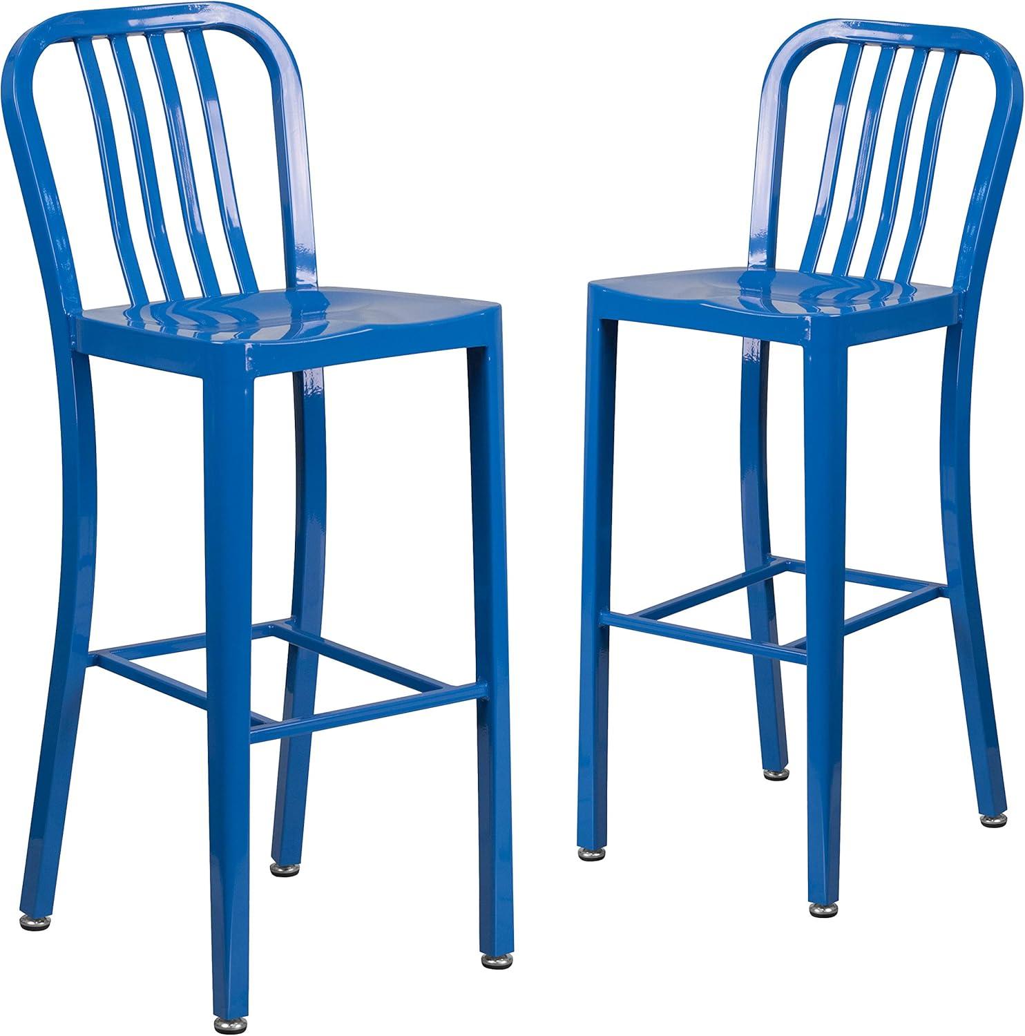 imageFlash Furniture Gael 30quot Commercial Metal Barstools with Footrest Vertical Slat Back Bar Height Stools for Restaurants and Kitchens Set of 2 SilverBlue
