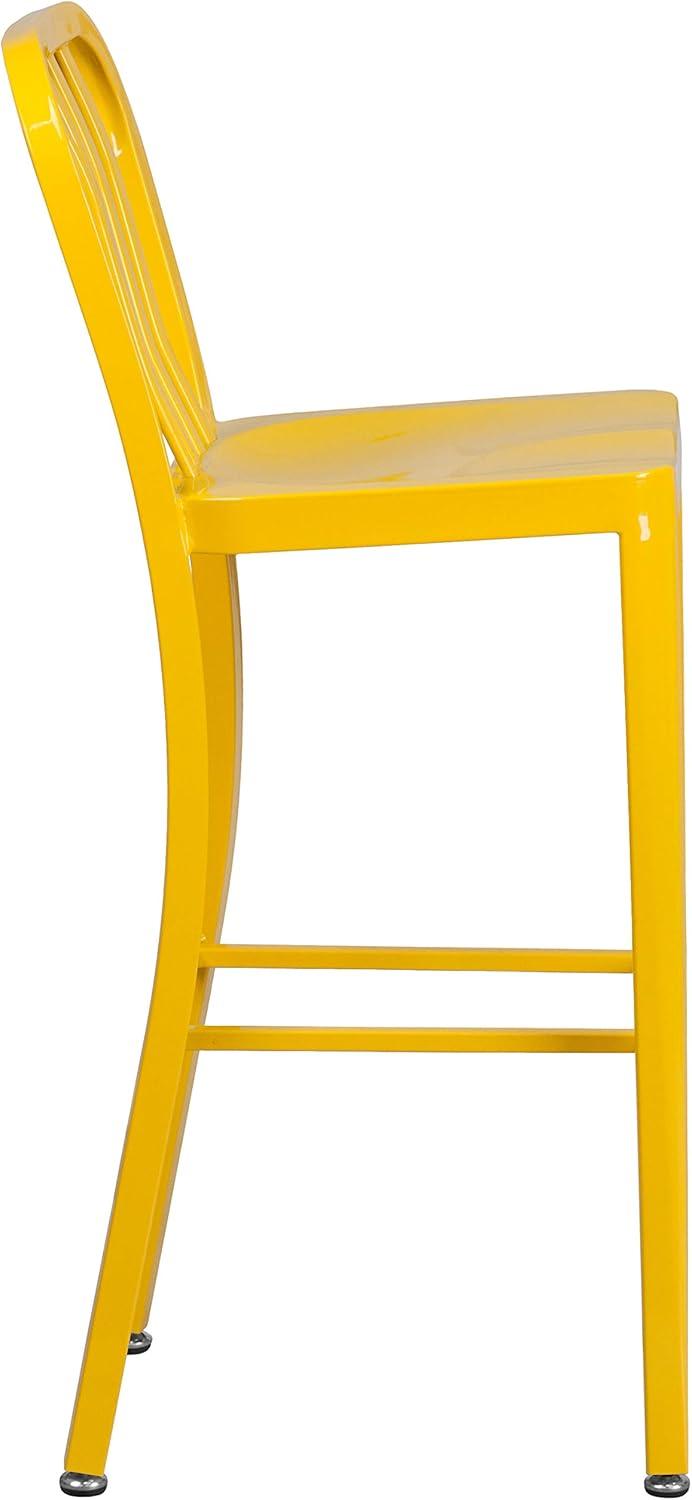 imageFlash Furniture Gael 30quot Commercial Metal Barstools with Footrest Vertical Slat Back Bar Height Stools for Restaurants and Kitchens Set of 2 SilverYellow