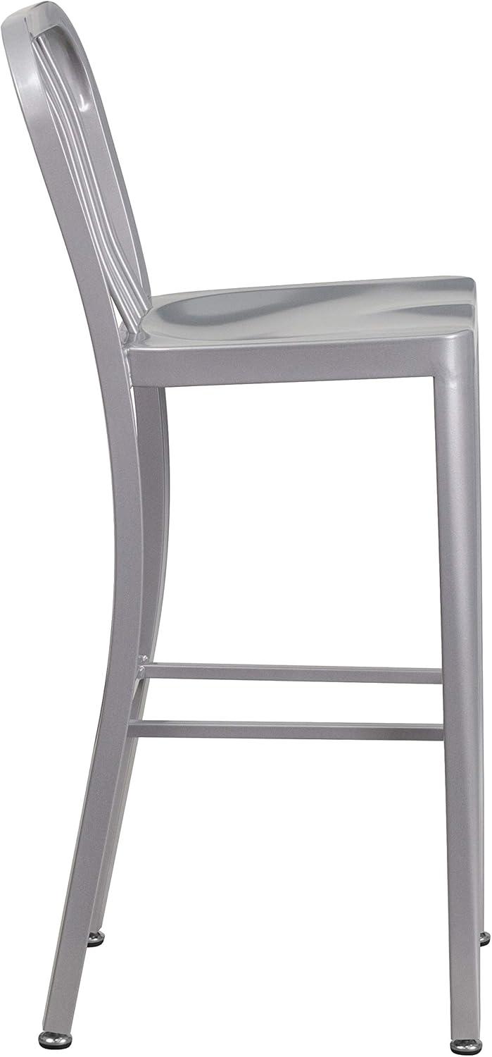 imageFlash Furniture Gael 30quot Commercial Metal Barstools with Footrest Vertical Slat Back Bar Height Stools for Restaurants and Kitchens Set of 2 SilverSilver