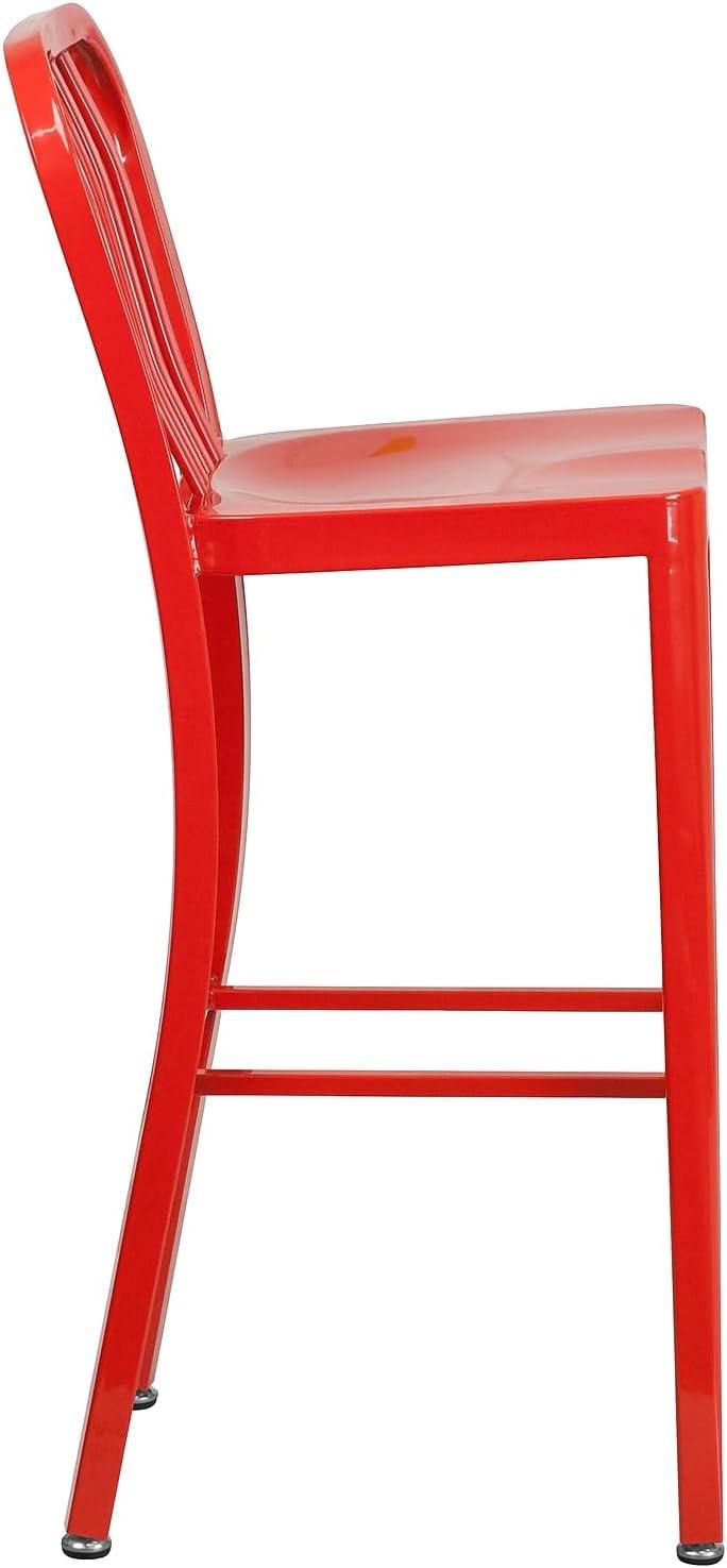 imageFlash Furniture Gael 30quot Commercial Metal Barstools with Footrest Vertical Slat Back Bar Height Stools for Restaurants and Kitchens Set of 2 SilverRed