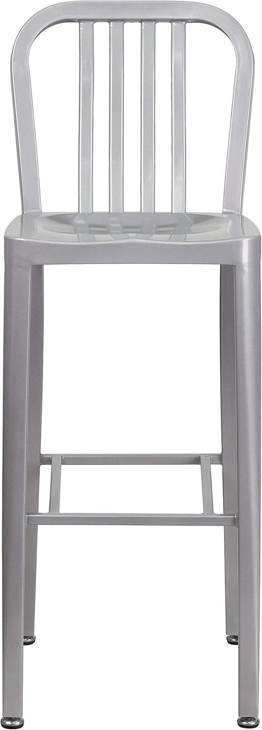 imageFlash Furniture Gael 30quot Commercial Metal Barstools with Footrest Vertical Slat Back Bar Height Stools for Restaurants and Kitchens Set of 2 SilverSilver