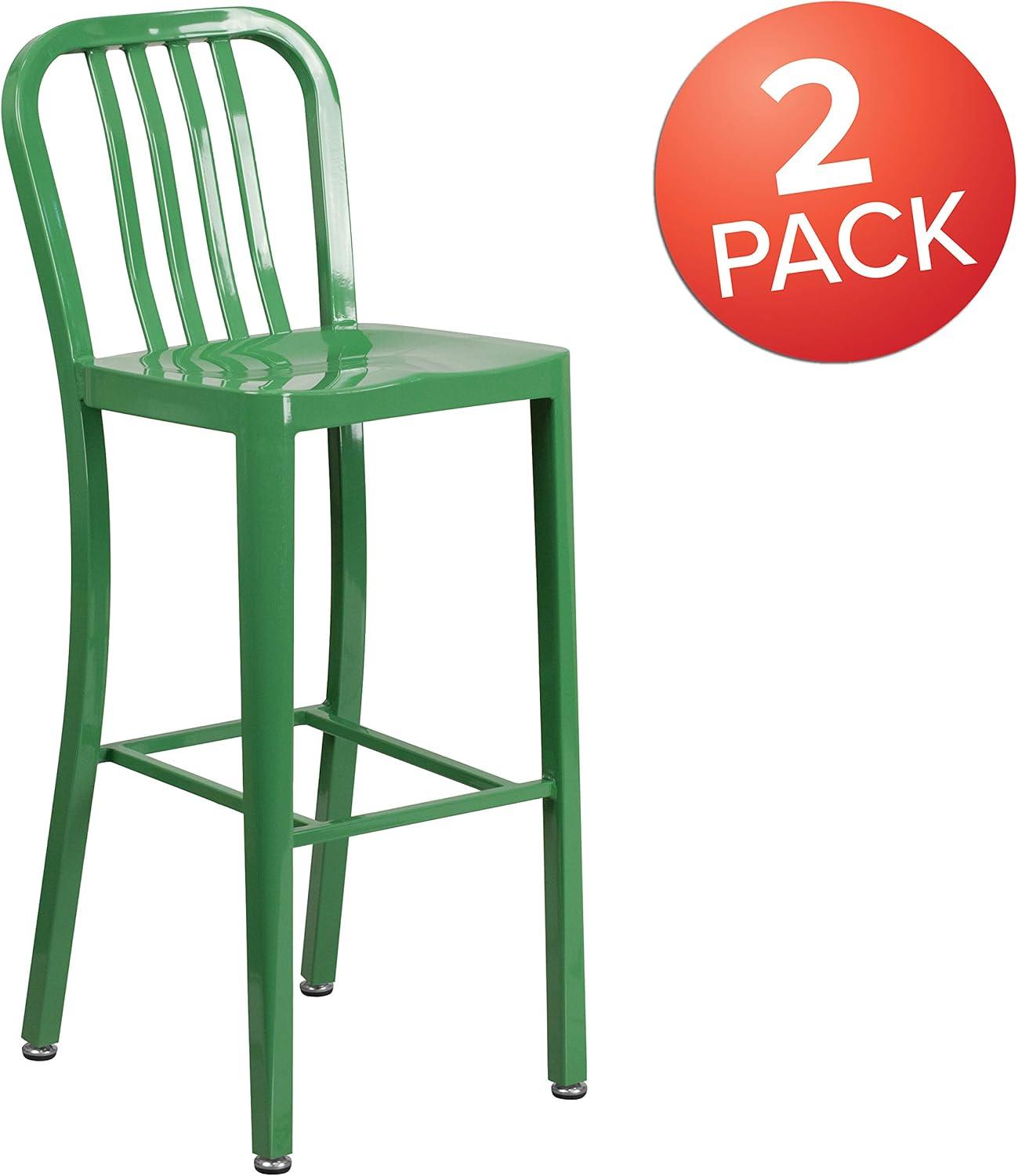 imageFlash Furniture Gael 30quot Commercial Metal Barstools with Footrest Vertical Slat Back Bar Height Stools for Restaurants and Kitchens Set of 2 SilverGreen