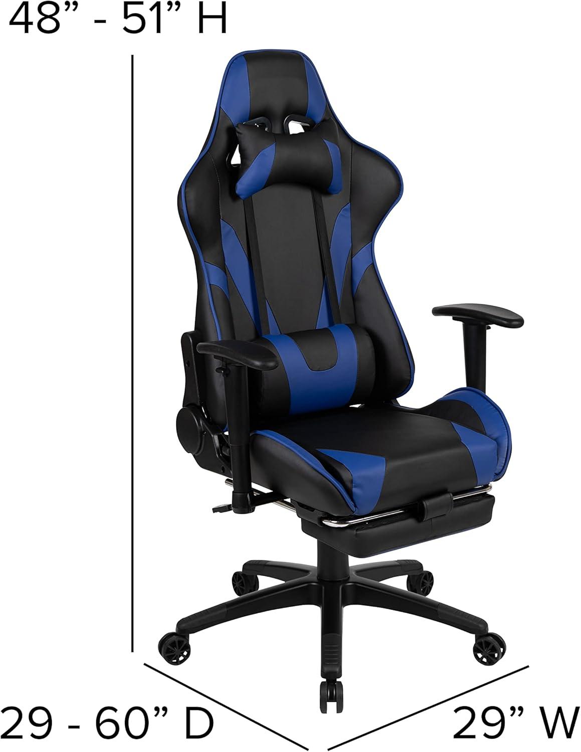 imageFlash Furniture Gaming Desk and Black Racing Chair SetCup HolderHeadphone HookRemovable Mouse Pad Top 2 Wire Management HolesBlue