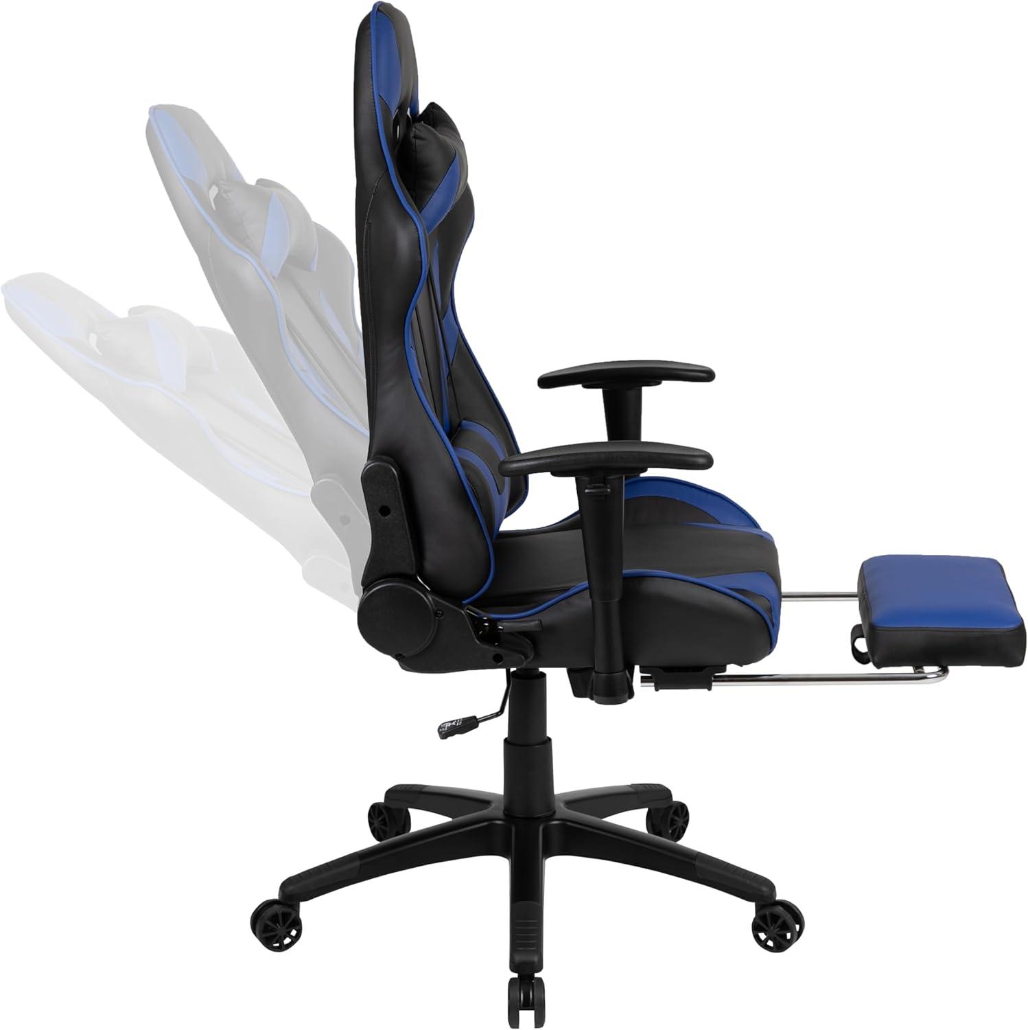 imageFlash Furniture Gaming Desk and Black Racing Chair SetCup HolderHeadphone HookRemovable Mouse Pad Top 2 Wire Management HolesBlue