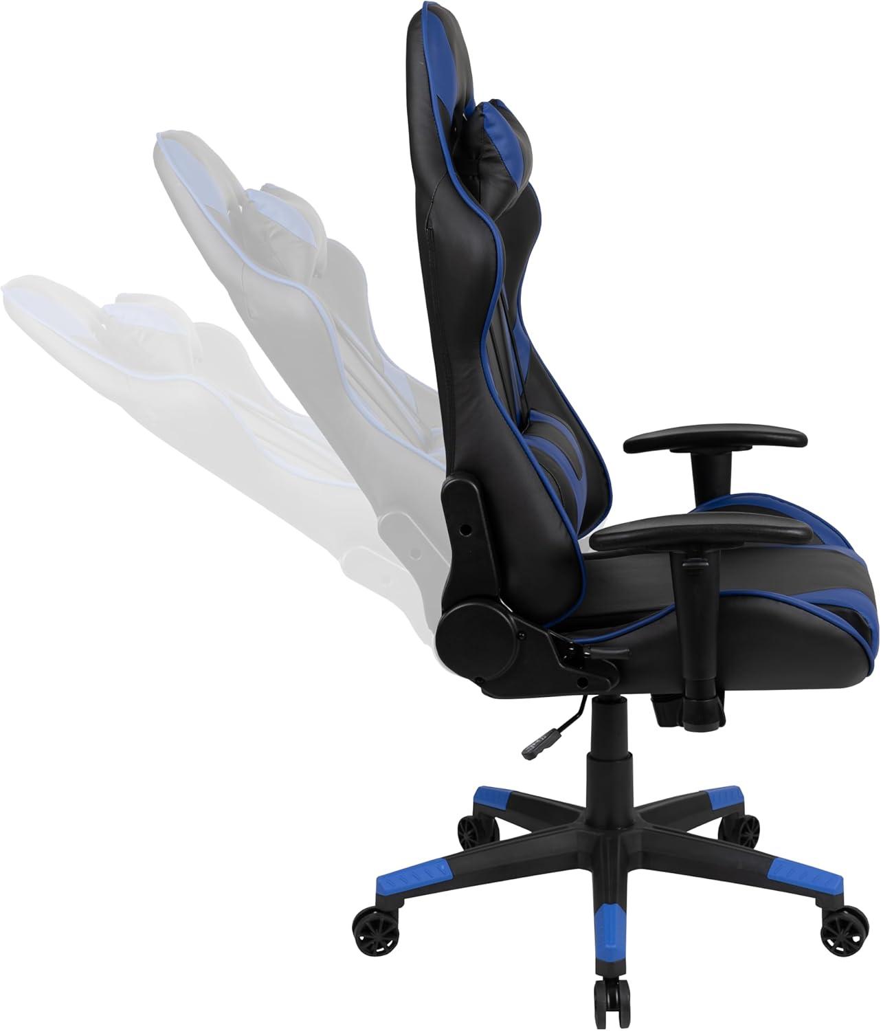 imageFlash Furniture Gaming Desk and Black Racing Chair SetCup HolderHeadphone HookRemovable Mouse Pad Top 2 Wire Management HolesBlue