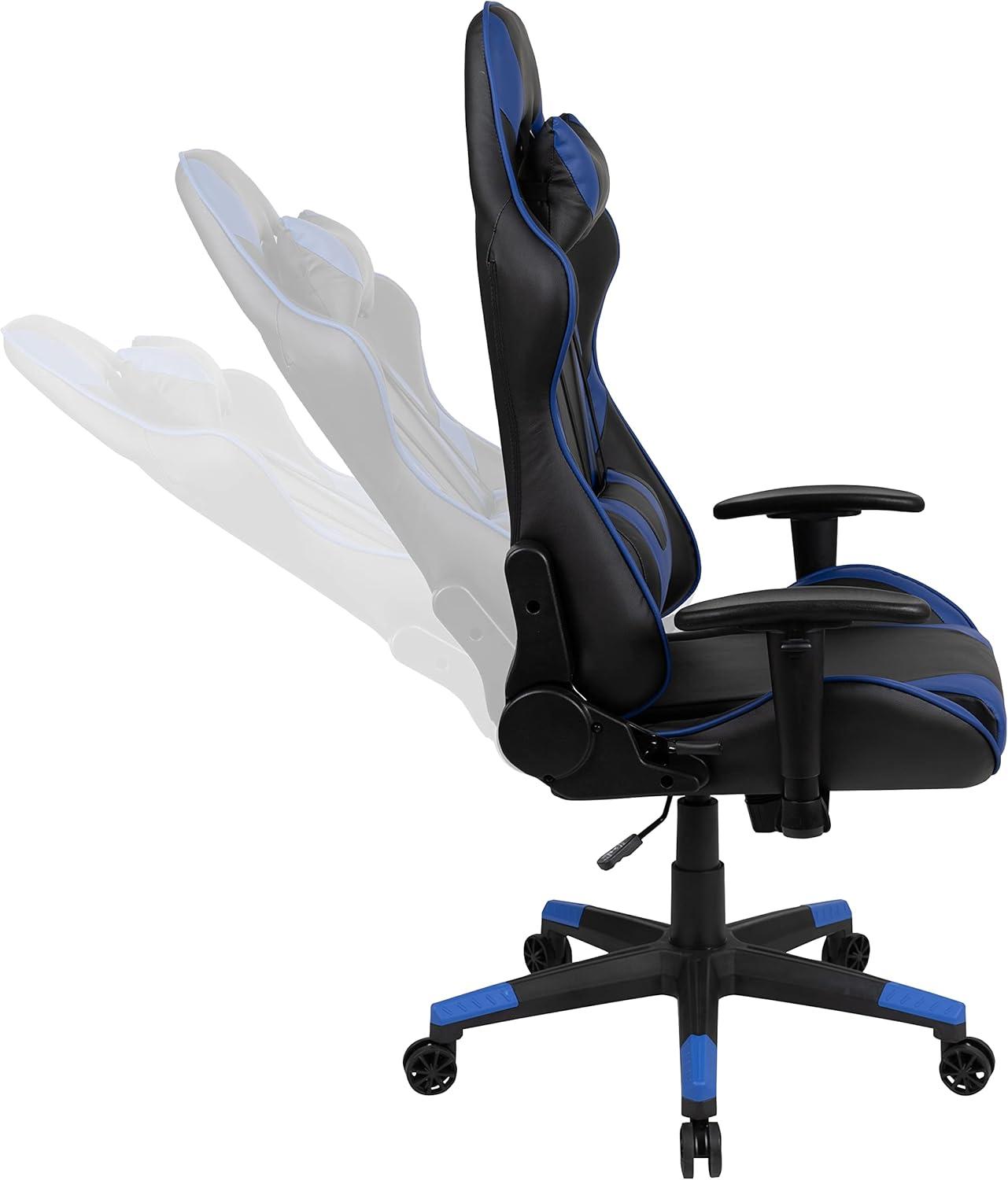imageFlash Furniture Gaming Desk and Black Racing Chair SetCup HolderHeadphone HookRemovable Mouse Pad Top 2 Wire Management HolesBlue