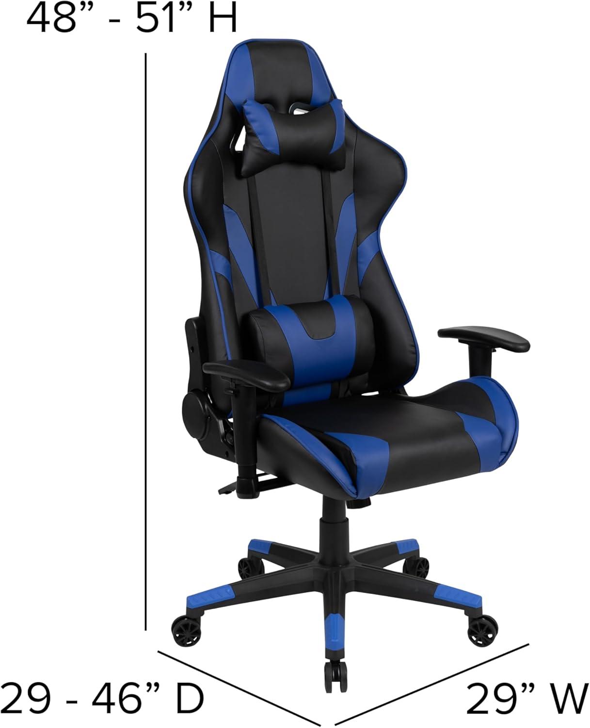 imageFlash Furniture Gaming Desk and Black Racing Chair SetCup HolderHeadphone HookRemovable Mouse Pad Top 2 Wire Management HolesBlue