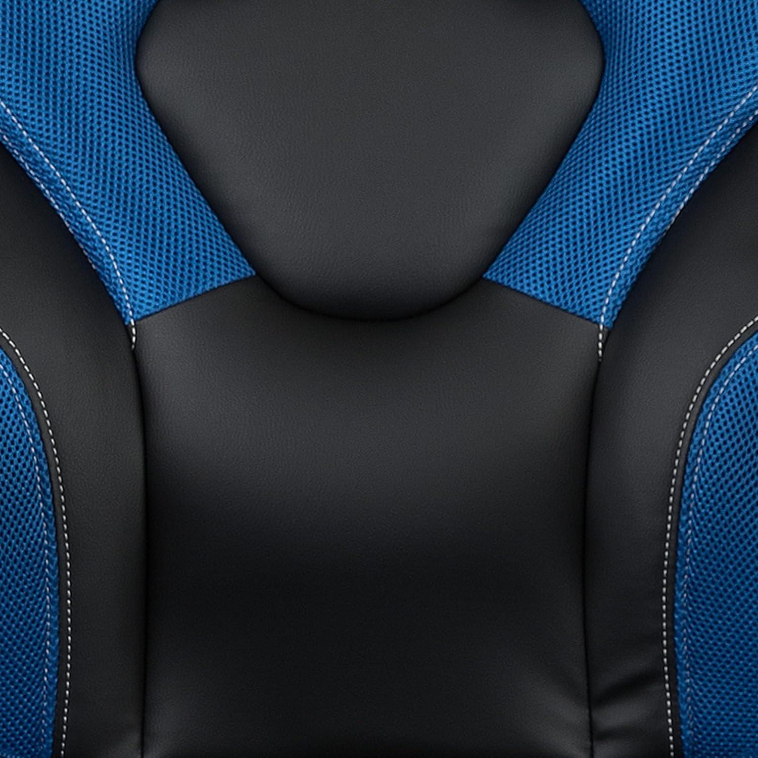 imageFlash Furniture Gaming Desk and Black Racing Chair SetCup HolderHeadphone HookRemovable Mouse Pad Top 2 Wire Management HolesBlue