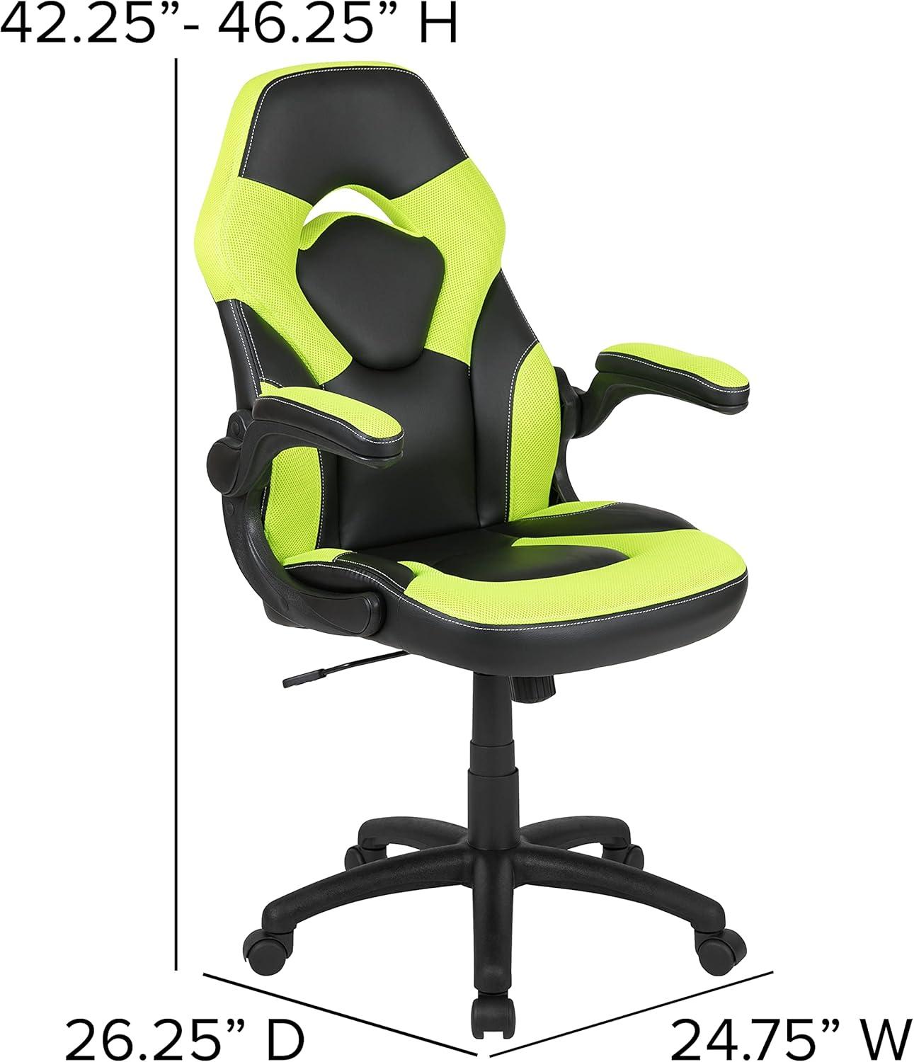 imageFlash Furniture Gaming Desk and Black Racing Chair SetCup HolderHeadphone HookRemovable Mouse Pad Top 2 Wire Management HolesGreen