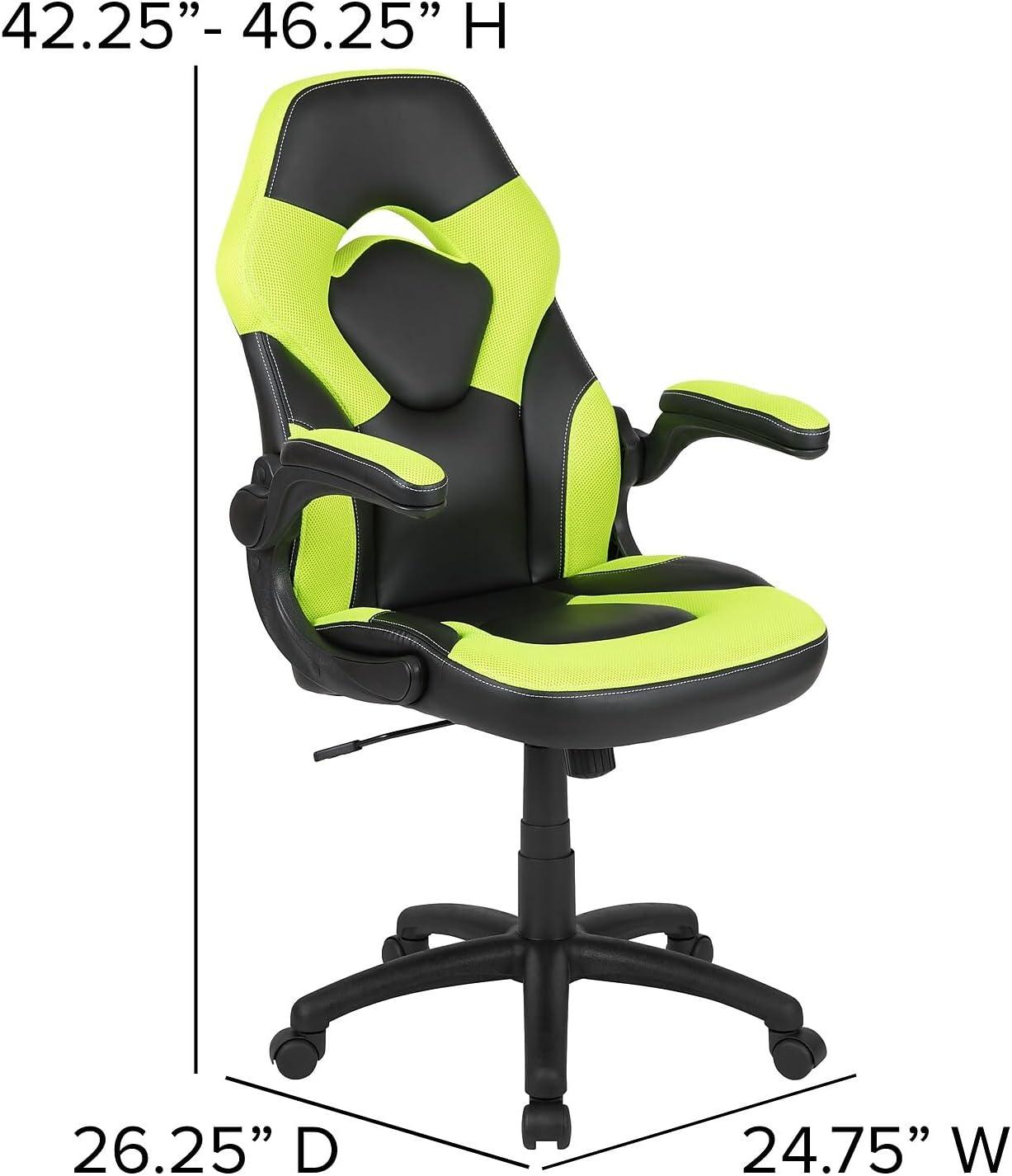 imageFlash Furniture Gaming Desk and Black Racing Chair SetCup HolderHeadphone HookRemovable Mouse Pad Top 2 Wire Management HolesGreen