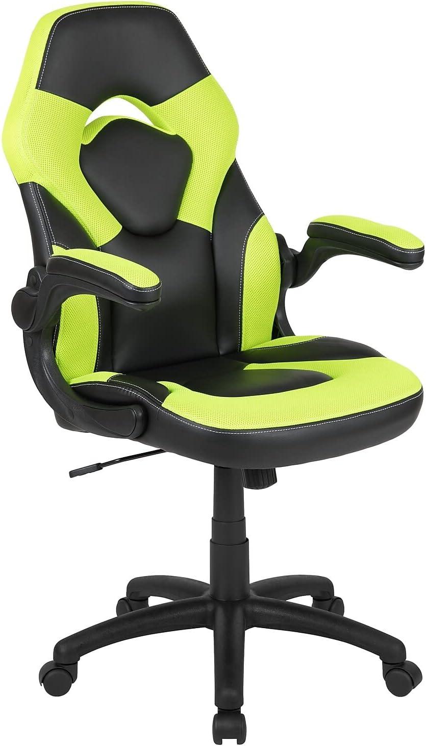 imageFlash Furniture Gaming Desk and Black Racing Chair SetCup HolderHeadphone HookRemovable Mouse Pad Top 2 Wire Management HolesGreen