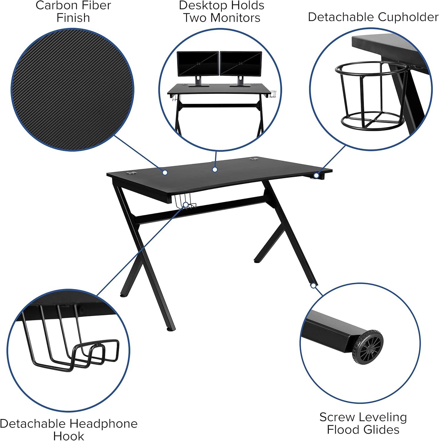 imageFlash Furniture Gaming Desk and Black Racing Chair SetCup HolderHeadphone HookRemovable Mouse Pad Top 2 Wire Management HolesGreen