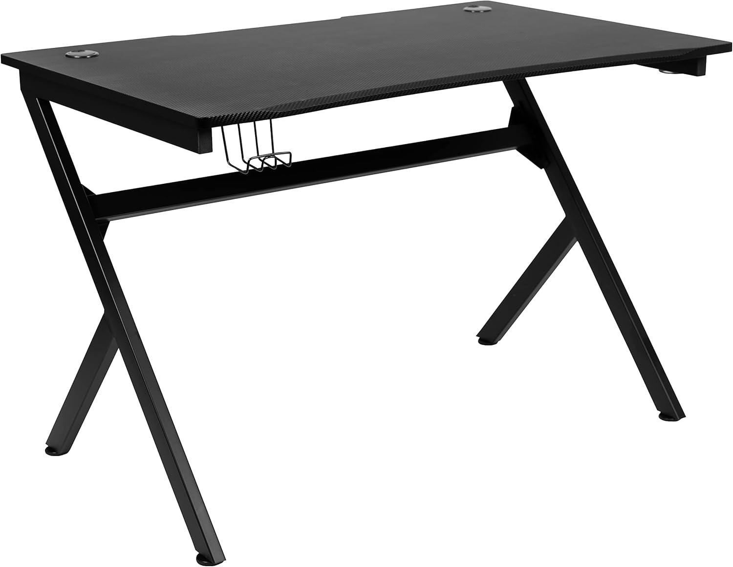 imageFlash Furniture Gaming Desk and Black Racing Chair SetCup HolderHeadphone HookRemovable Mouse Pad Top 2 Wire Management HolesGreen
