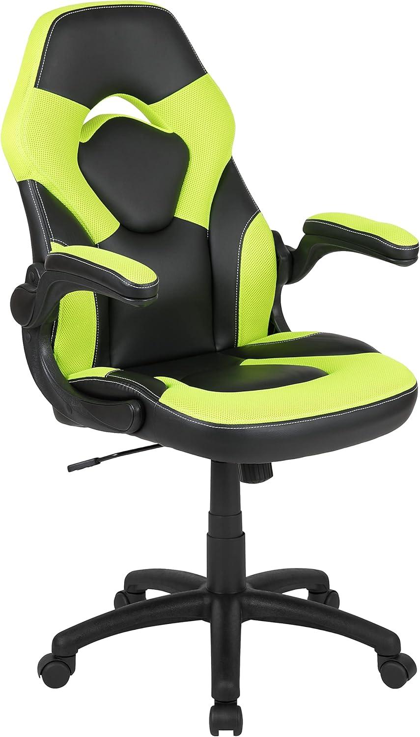 imageFlash Furniture Gaming Desk and Black Racing Chair SetCup HolderHeadphone HookRemovable Mouse Pad Top 2 Wire Management HolesGreen