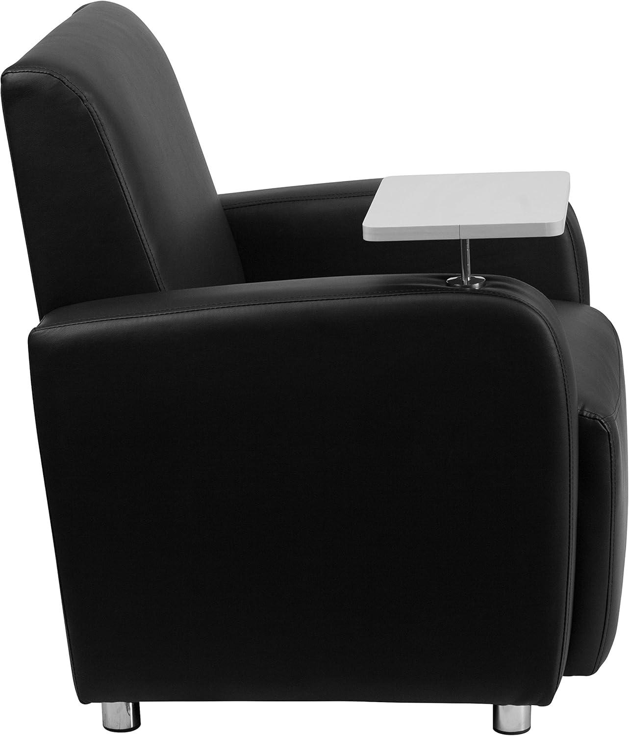 imageFlash Furniture George LeatherSoft Guest Chair with Tablet Arm and Cup Holder Upholstered Tablet Arm Chair for Offices and Waiting Rooms GrayBlack