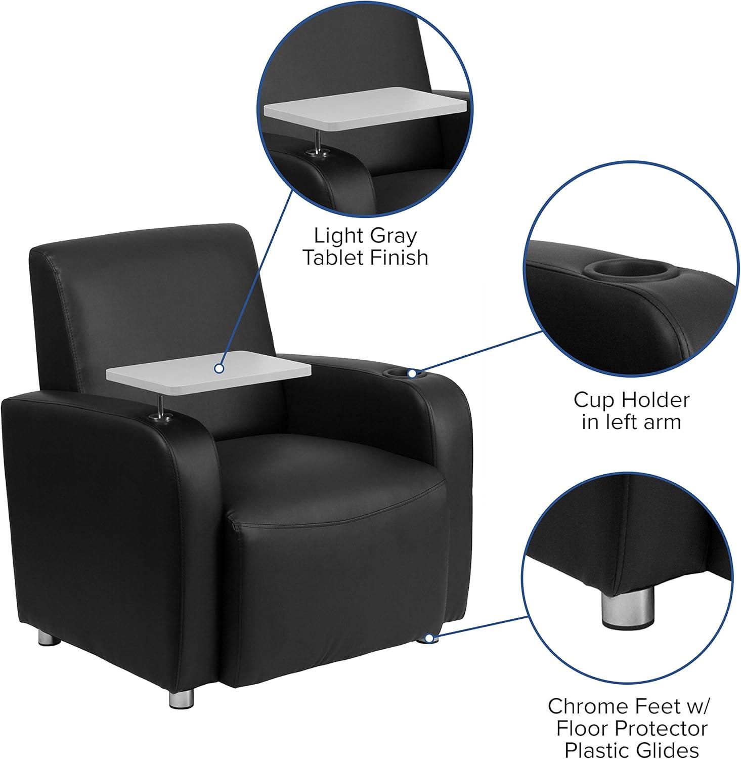 imageFlash Furniture George LeatherSoft Guest Chair with Tablet Arm and Cup Holder Upholstered Tablet Arm Chair for Offices and Waiting Rooms GrayBlack