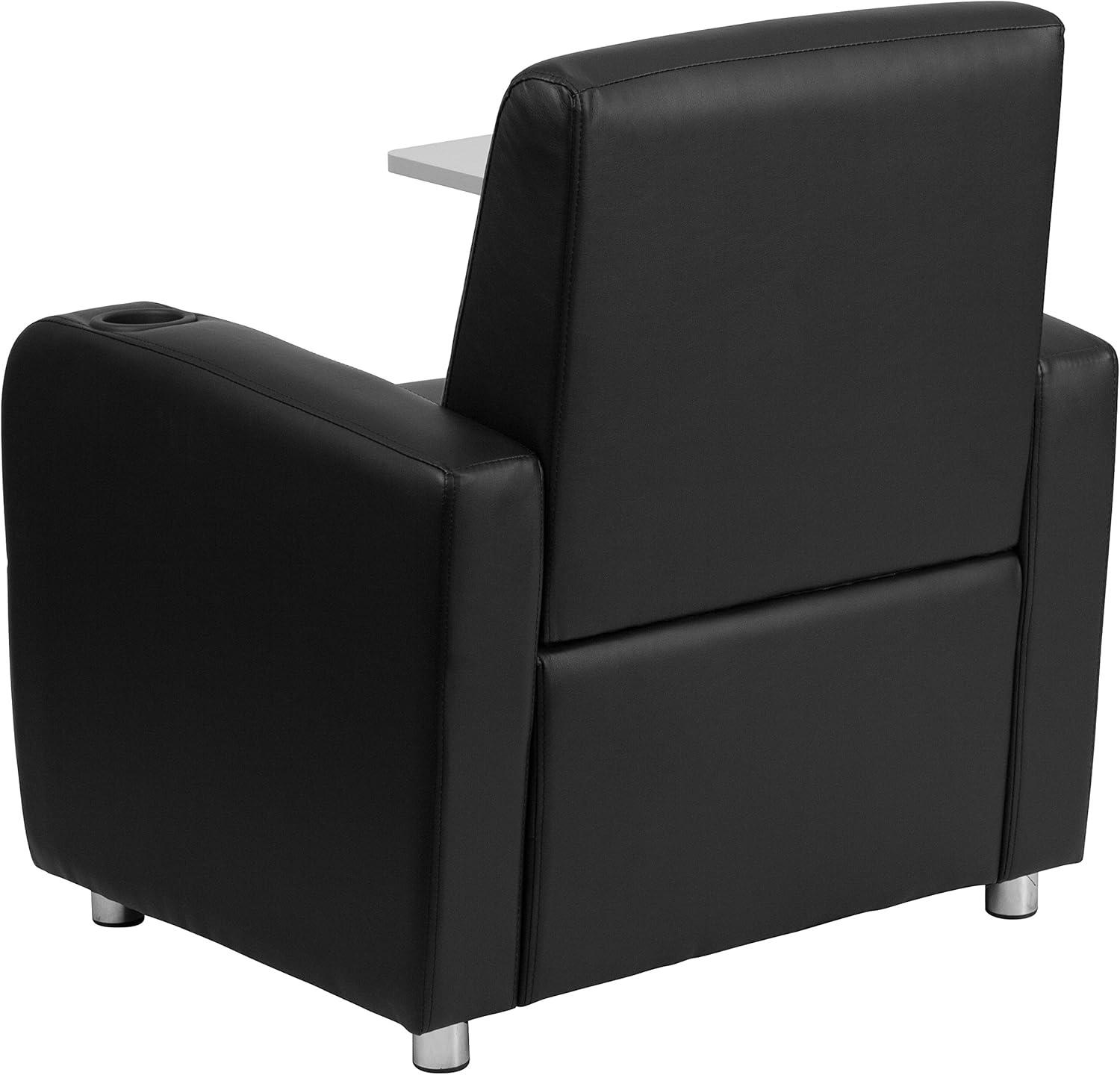 imageFlash Furniture George LeatherSoft Guest Chair with Tablet Arm and Cup Holder Upholstered Tablet Arm Chair for Offices and Waiting Rooms GrayBlack