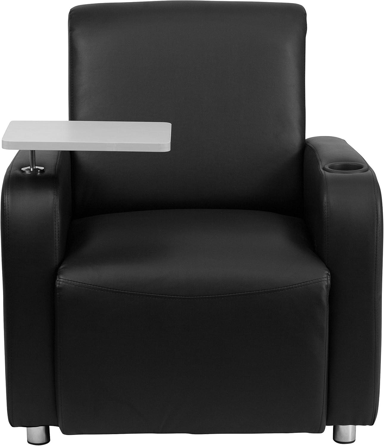 imageFlash Furniture George LeatherSoft Guest Chair with Tablet Arm and Cup Holder Upholstered Tablet Arm Chair for Offices and Waiting Rooms GrayBlack