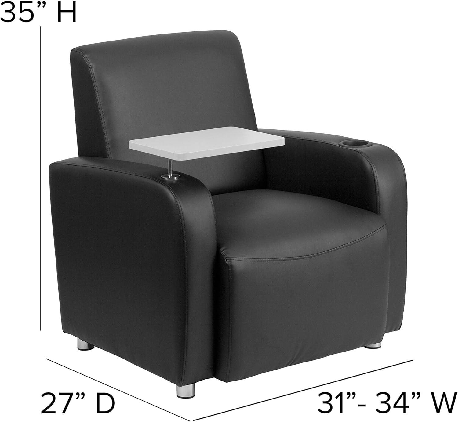 imageFlash Furniture George LeatherSoft Guest Chair with Tablet Arm and Cup Holder Upholstered Tablet Arm Chair for Offices and Waiting Rooms GrayBlack