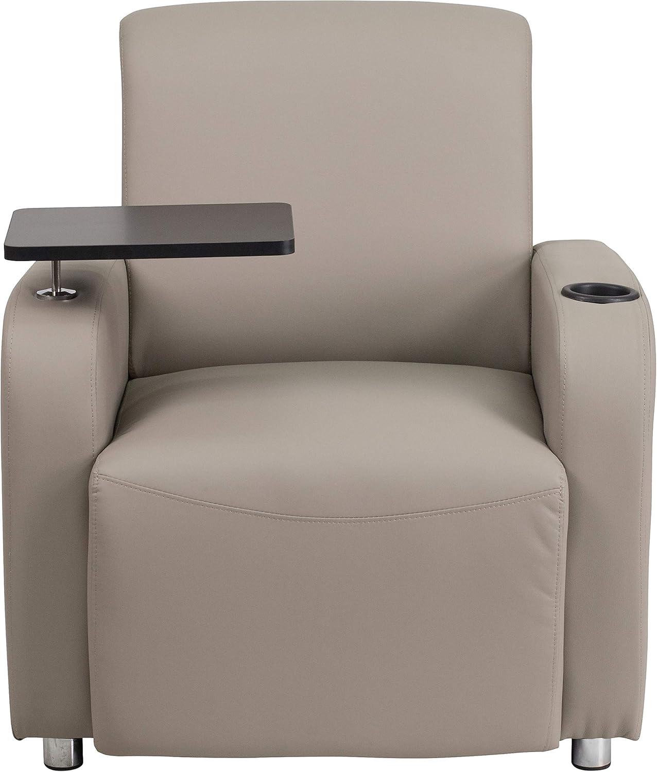 imageFlash Furniture George LeatherSoft Guest Chair with Tablet Arm and Cup Holder Upholstered Tablet Arm Chair for Offices and Waiting Rooms GrayGrey