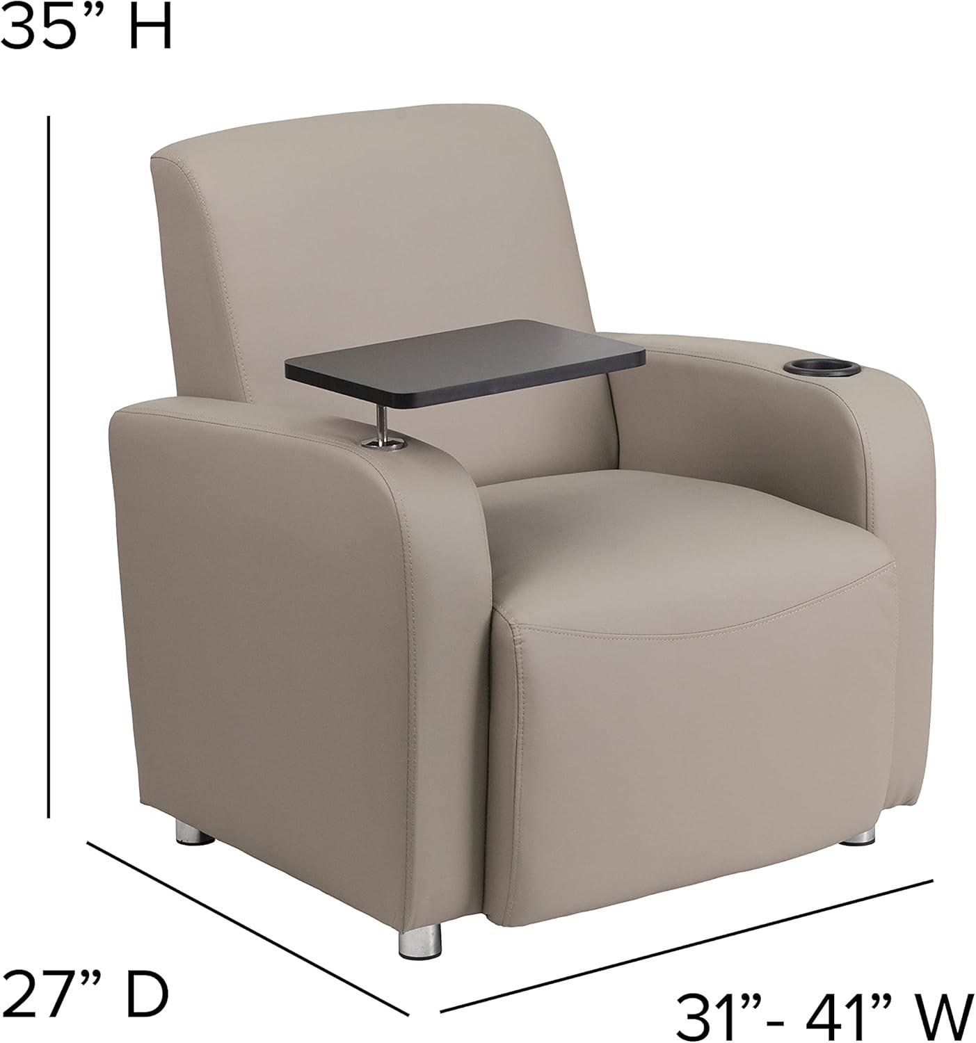 imageFlash Furniture George LeatherSoft Guest Chair with Tablet Arm and Cup Holder Upholstered Tablet Arm Chair for Offices and Waiting Rooms GrayGrey