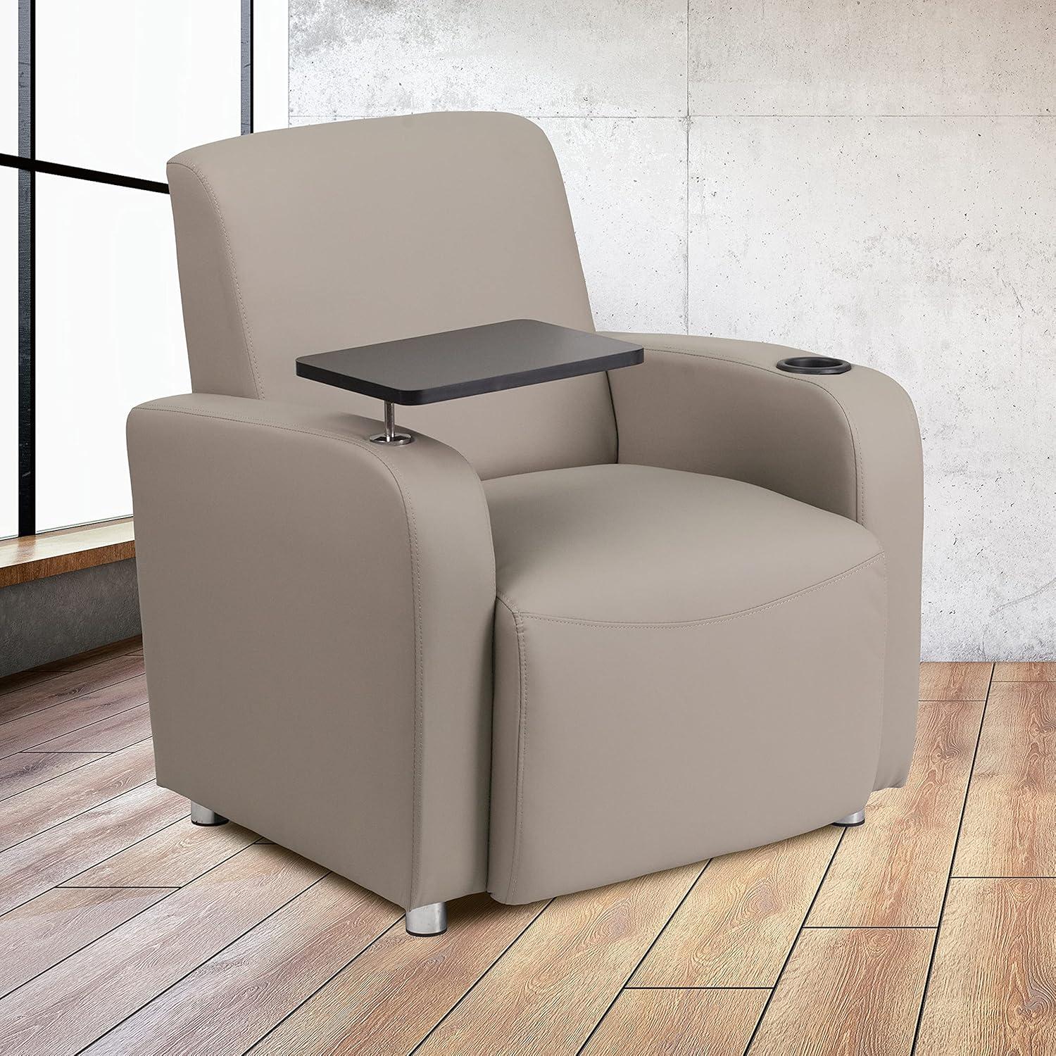 imageFlash Furniture George LeatherSoft Guest Chair with Tablet Arm and Cup Holder Upholstered Tablet Arm Chair for Offices and Waiting Rooms GrayGrey