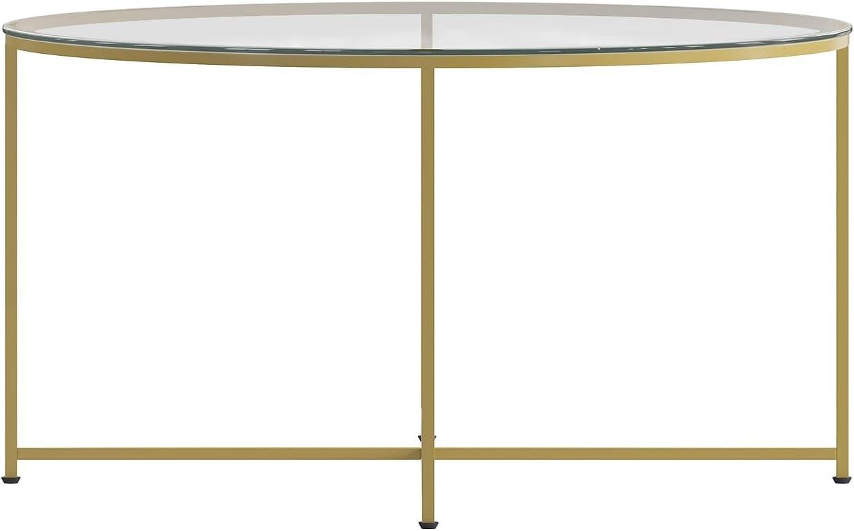imageFlash Furniture Greenwich Collection Coffee Table Modern Clear Glass Coffee Table Crisscross Brushed Gold Frame
