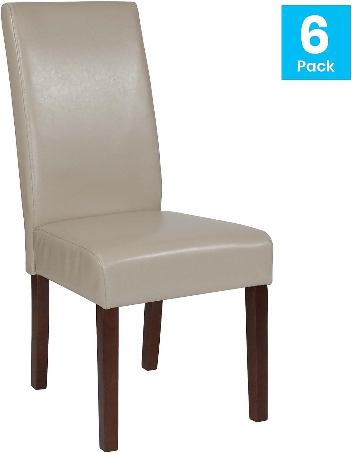 imageFlash Furniture Greenwich Series Black LeatherSoft Upholstered Panel Back MidCentury Parsons Dining ChairBeige Leathersoft