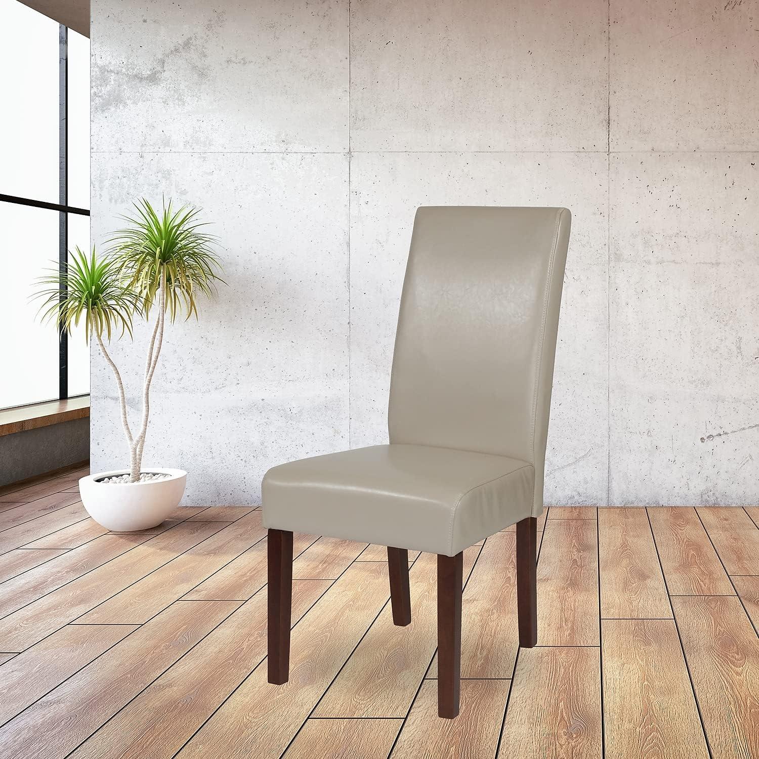 imageFlash Furniture Greenwich Series Black LeatherSoft Upholstered Panel Back MidCentury Parsons Dining ChairBeige Leathersoft