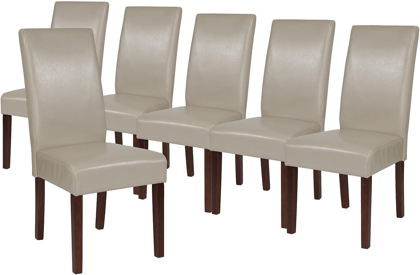 imageFlash Furniture Greenwich Series Black LeatherSoft Upholstered Panel Back MidCentury Parsons Dining ChairBeige Leathersoft
