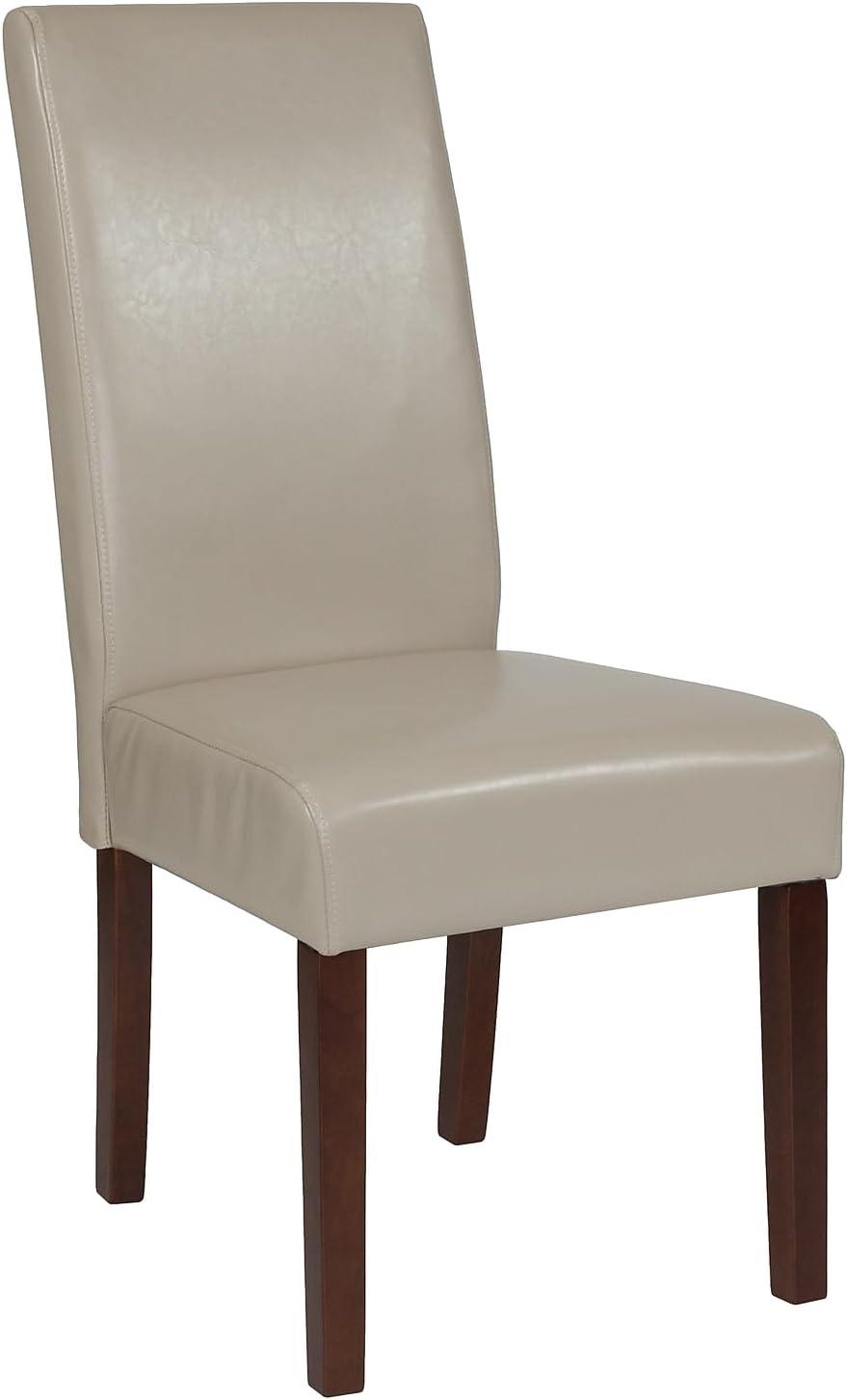 imageFlash Furniture Greenwich Series Black LeatherSoft Upholstered Panel Back MidCentury Parsons Dining ChairBeige Leathersoft