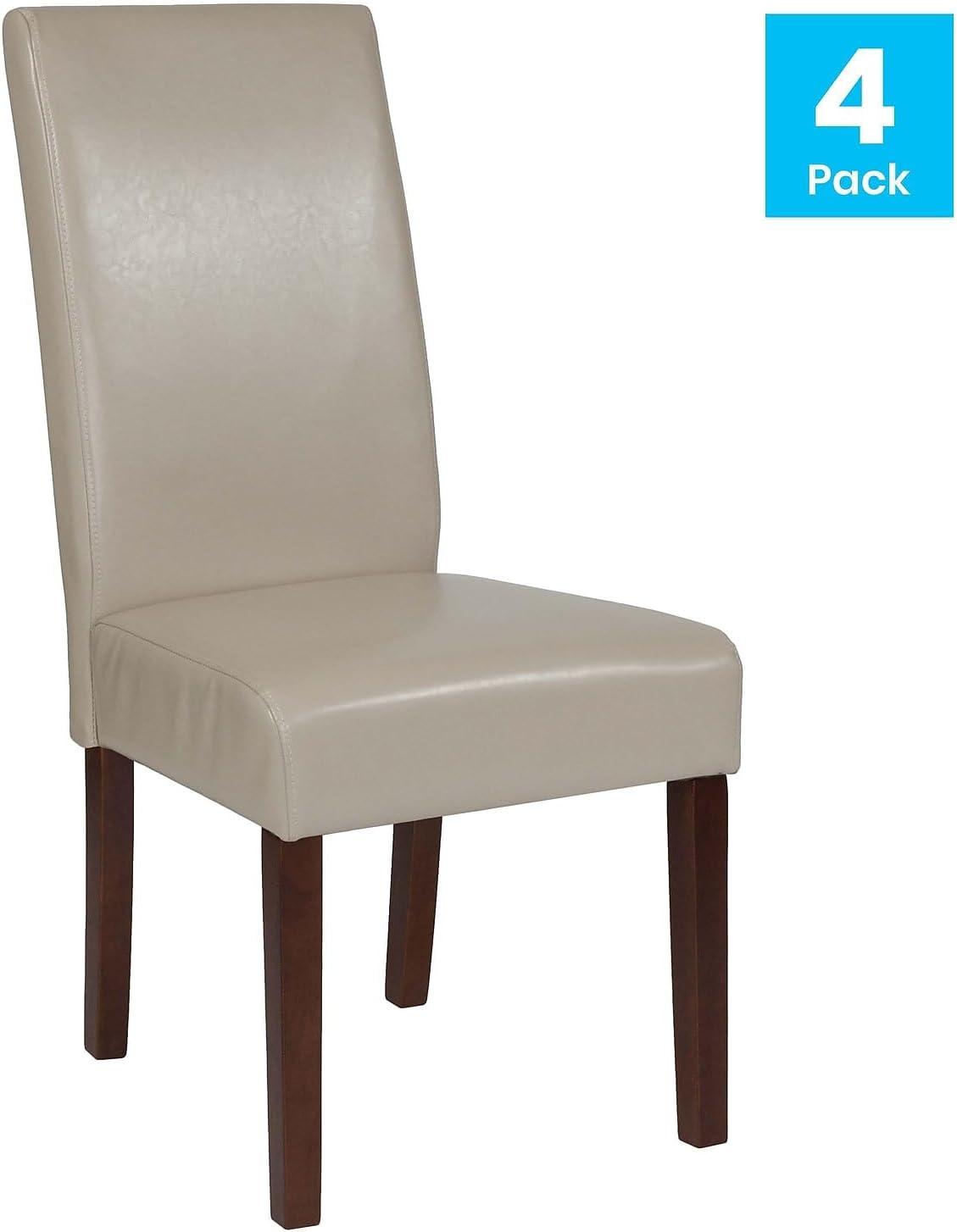 imageFlash Furniture Greenwich Series Black LeatherSoft Upholstered Panel Back MidCentury Parsons Dining ChairBeige Leathersoft