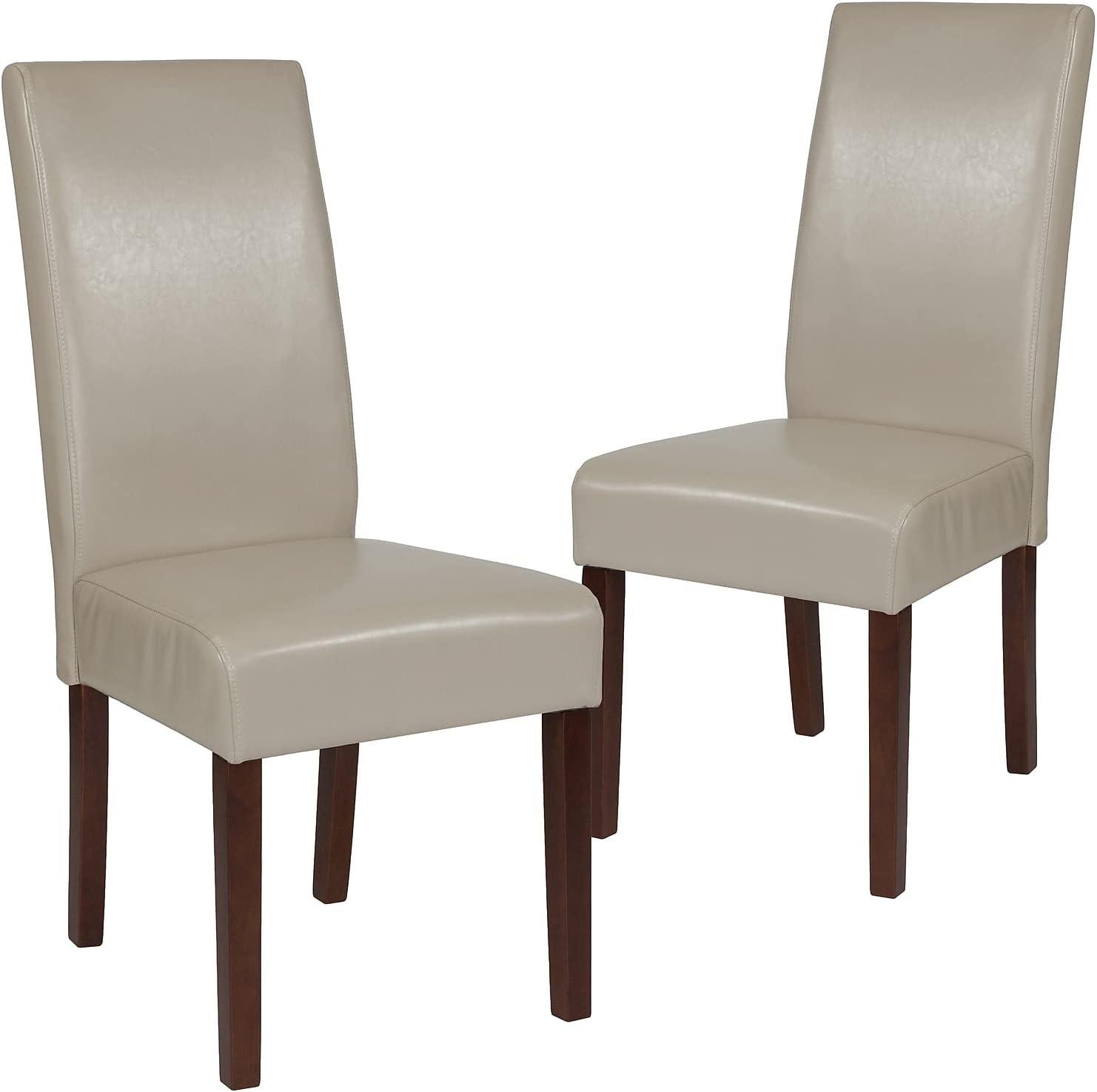 imageFlash Furniture Greenwich Series Black LeatherSoft Upholstered Panel Back MidCentury Parsons Dining ChairBeige Leathersoft