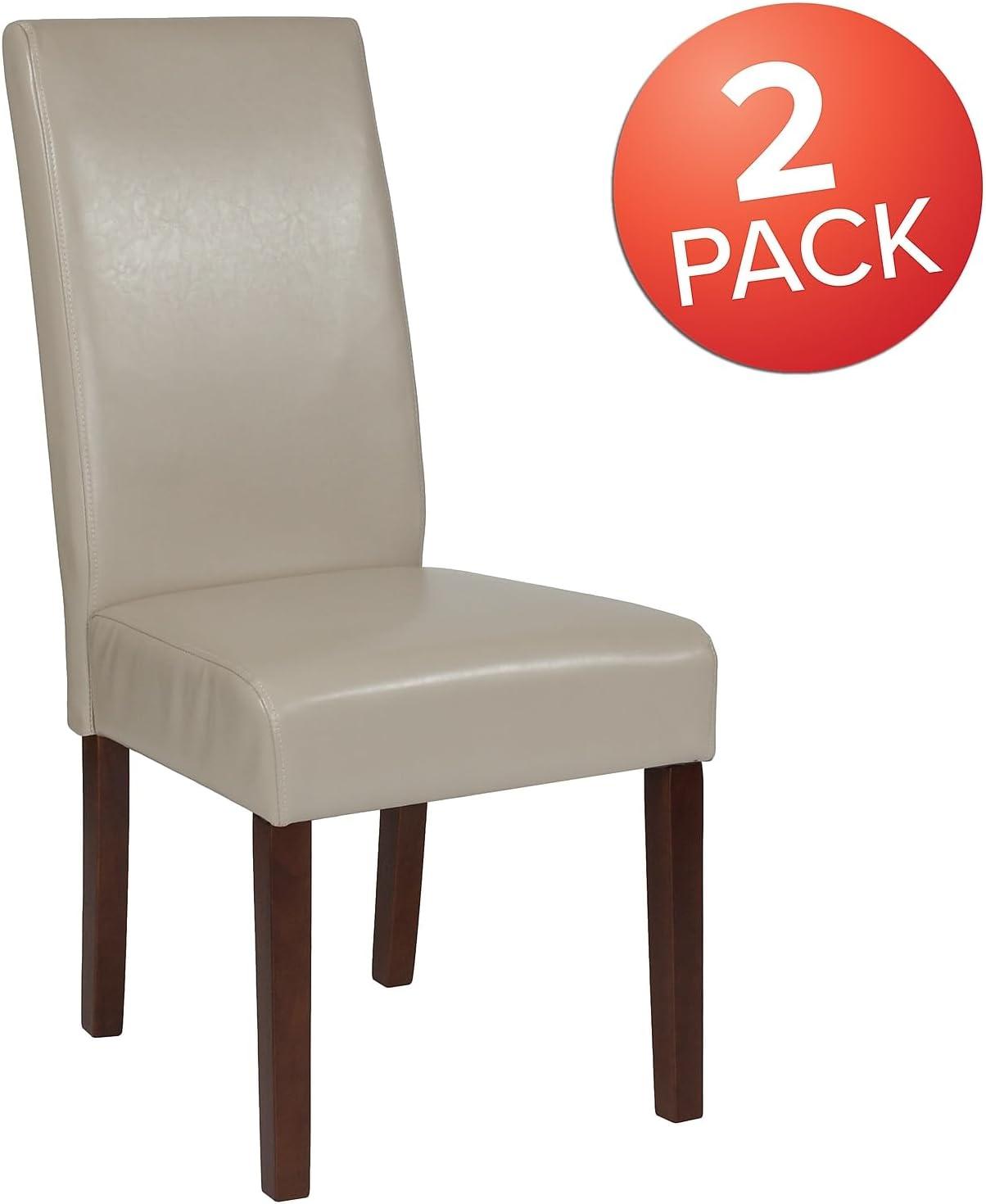 imageFlash Furniture Greenwich Series Black LeatherSoft Upholstered Panel Back MidCentury Parsons Dining ChairBeige Leathersoft
