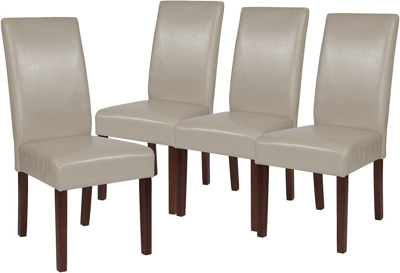 imageFlash Furniture Greenwich Series Black LeatherSoft Upholstered Panel Back MidCentury Parsons Dining ChairBeige Leathersoft