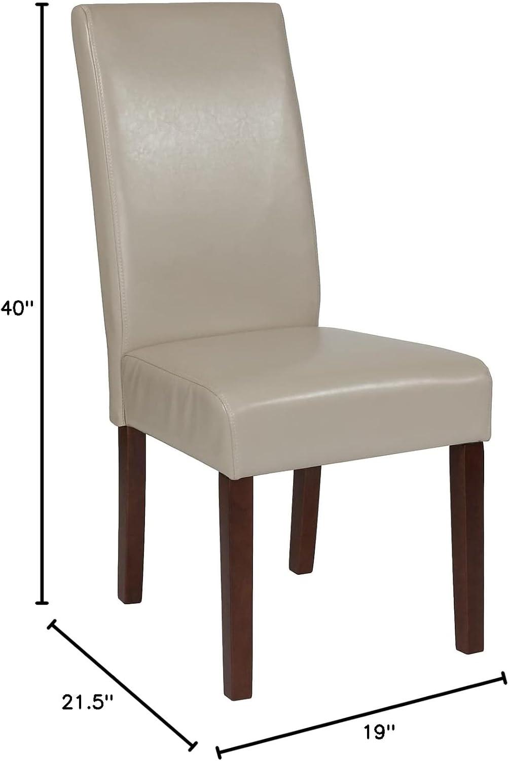 imageFlash Furniture Greenwich Series Black LeatherSoft Upholstered Panel Back MidCentury Parsons Dining ChairBeige Leathersoft