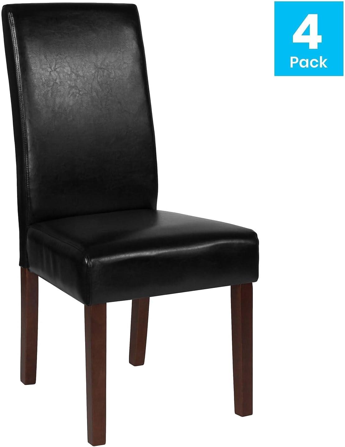 imageFlash Furniture Greenwich Series Black LeatherSoft Upholstered Panel Back MidCentury Parsons Dining ChairBlack Leathersoft