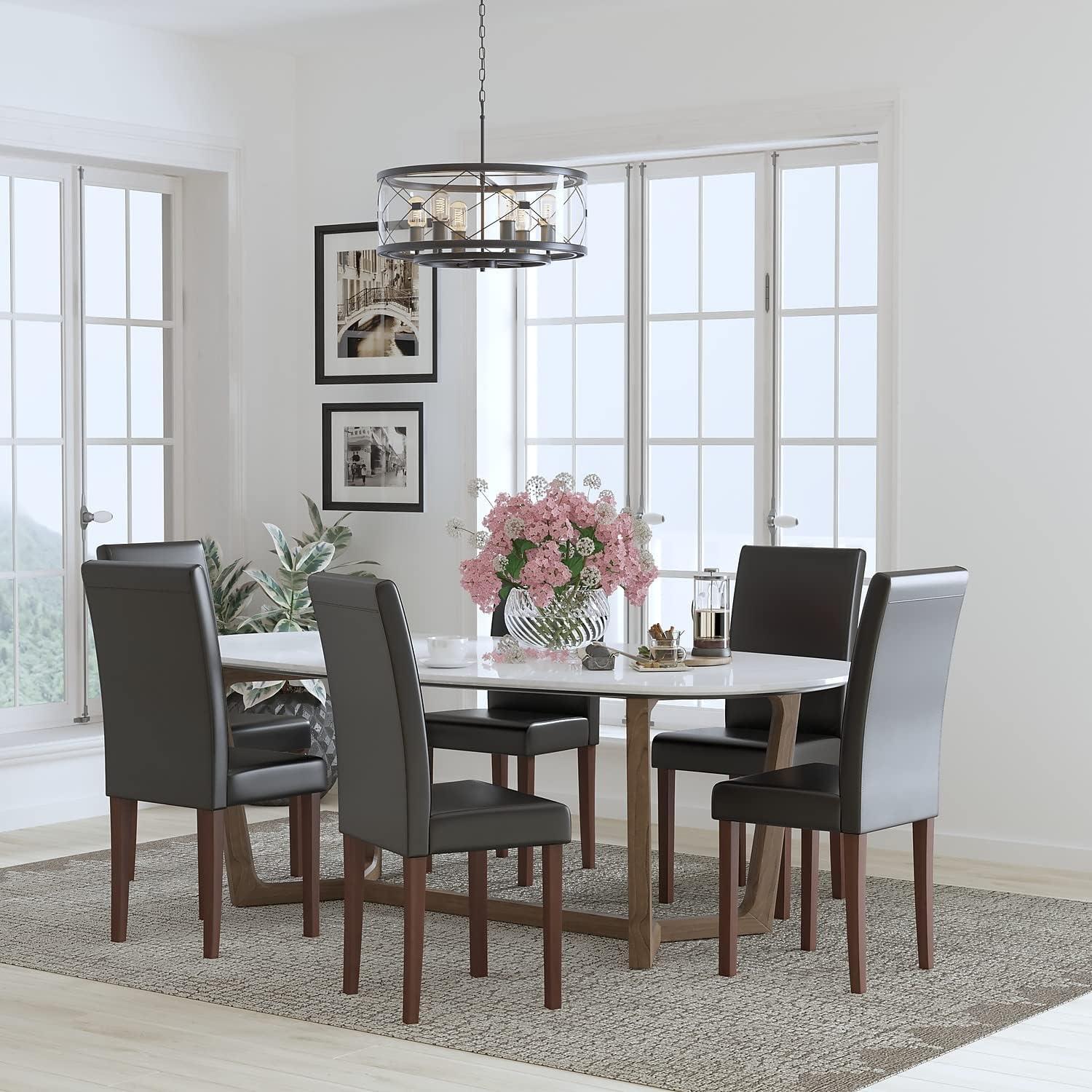 imageFlash Furniture Greenwich Series Black LeatherSoft Upholstered Panel Back MidCentury Parsons Dining ChairBlack Leathersoft