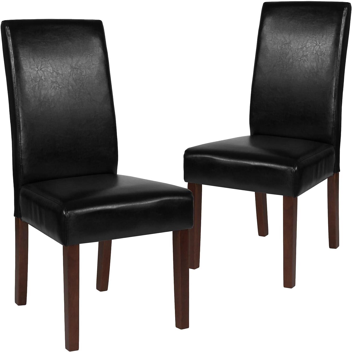 imageFlash Furniture Greenwich Series Black LeatherSoft Upholstered Panel Back MidCentury Parsons Dining ChairBlack Leathersoft