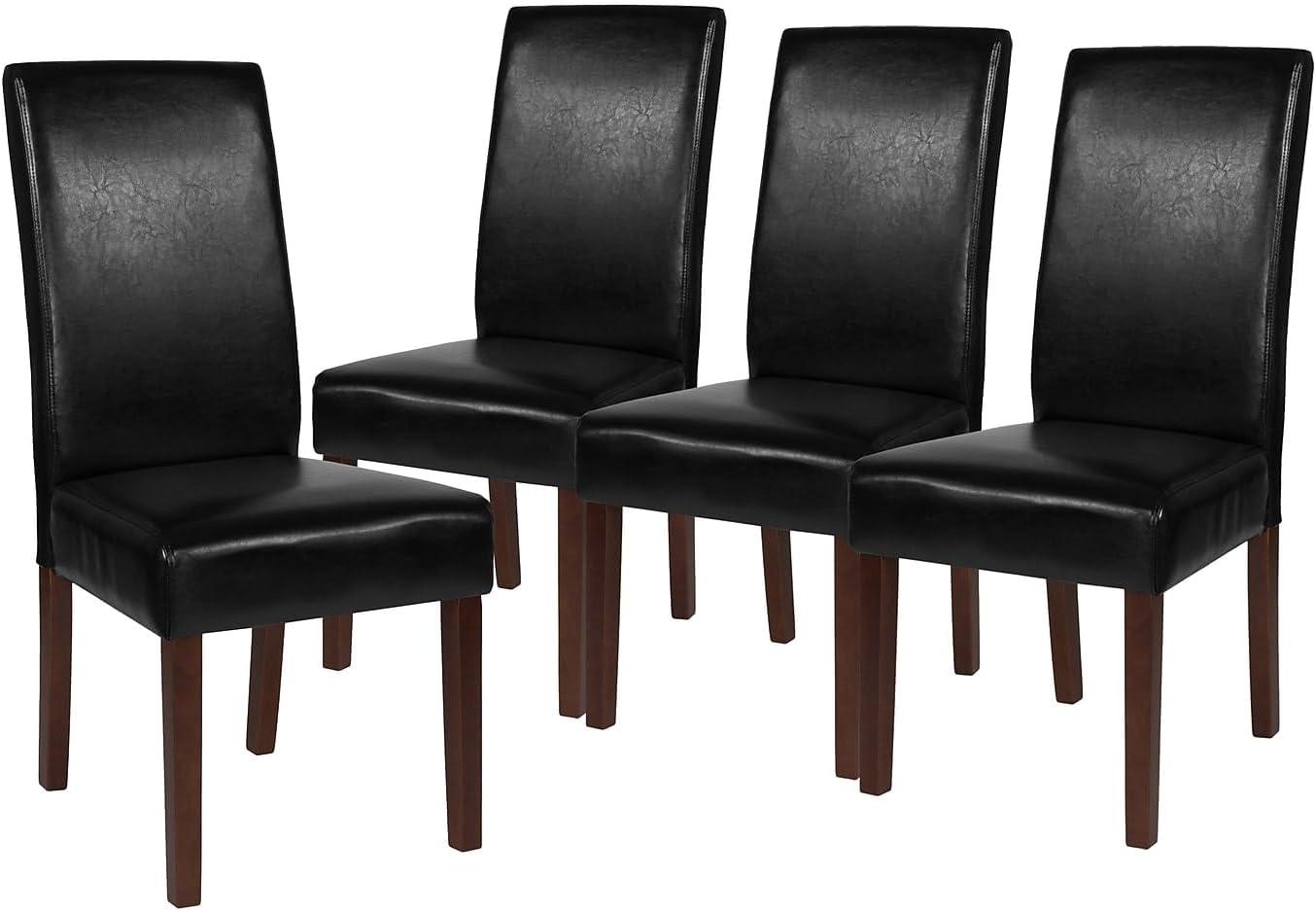 imageFlash Furniture Greenwich Series Black LeatherSoft Upholstered Panel Back MidCentury Parsons Dining ChairBlack Leathersoft