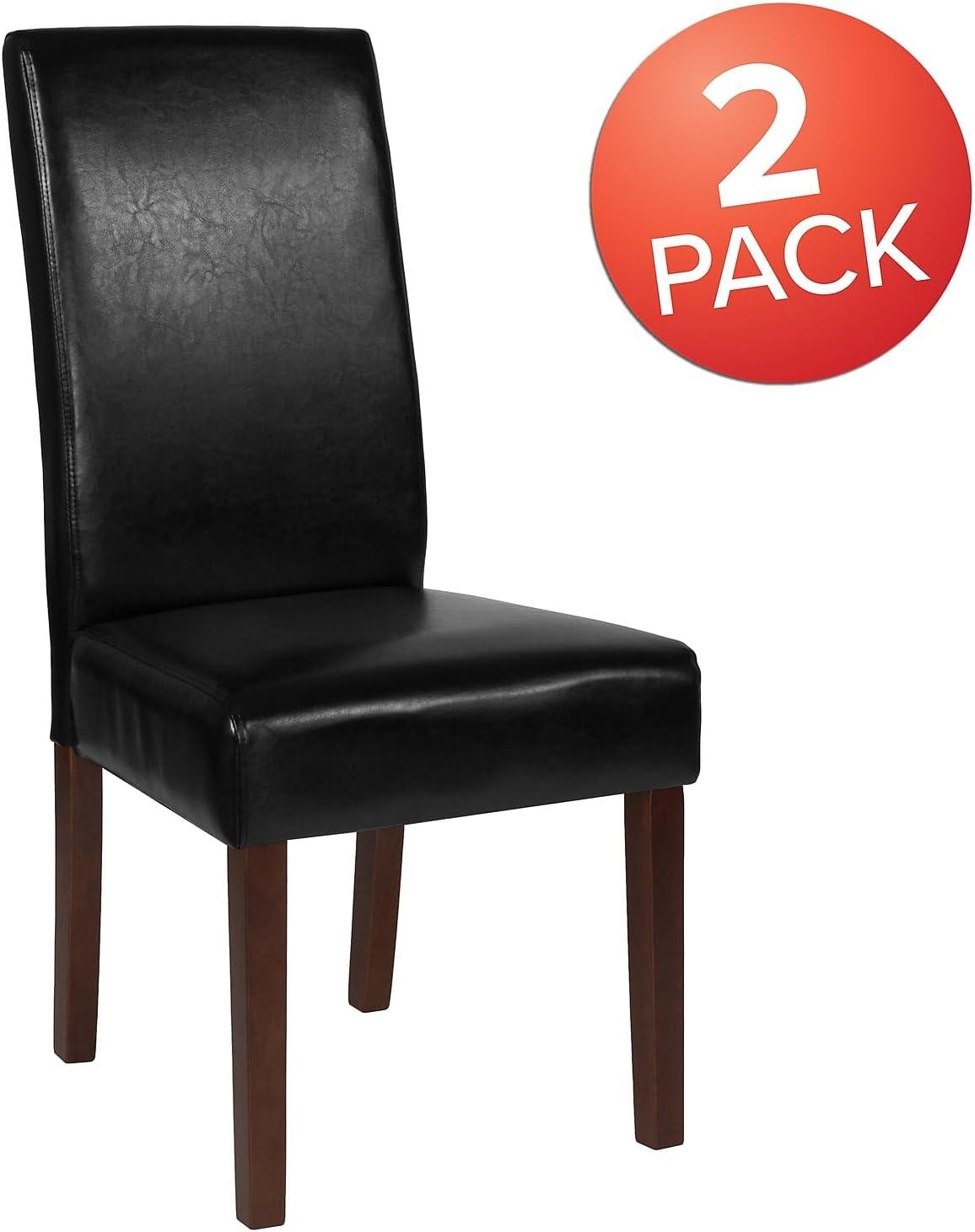imageFlash Furniture Greenwich Series Black LeatherSoft Upholstered Panel Back MidCentury Parsons Dining ChairBlack Leathersoft