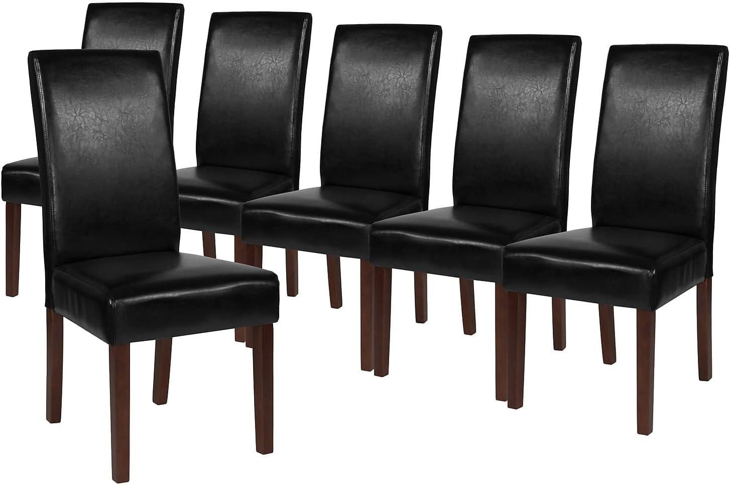 imageFlash Furniture Greenwich Series Black LeatherSoft Upholstered Panel Back MidCentury Parsons Dining ChairBlack Leathersoft
