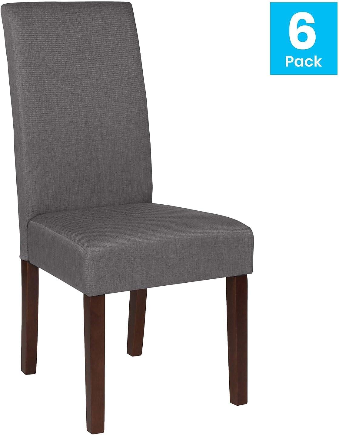 imageFlash Furniture Greenwich Series Black LeatherSoft Upholstered Panel Back MidCentury Parsons Dining ChairLight Gray Fabric