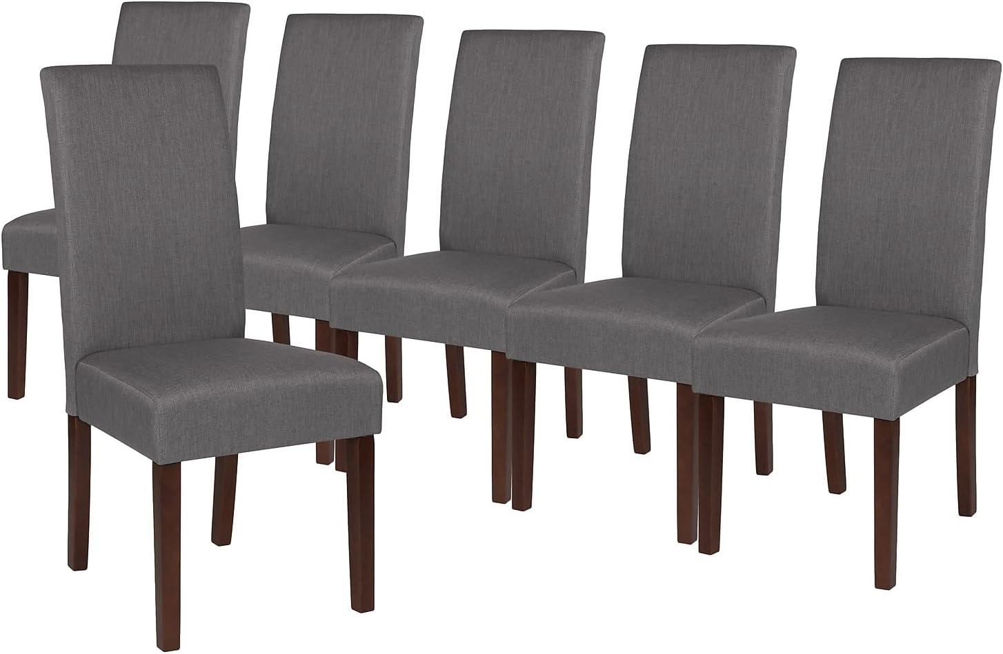 imageFlash Furniture Greenwich Series Black LeatherSoft Upholstered Panel Back MidCentury Parsons Dining ChairLight Gray Fabric